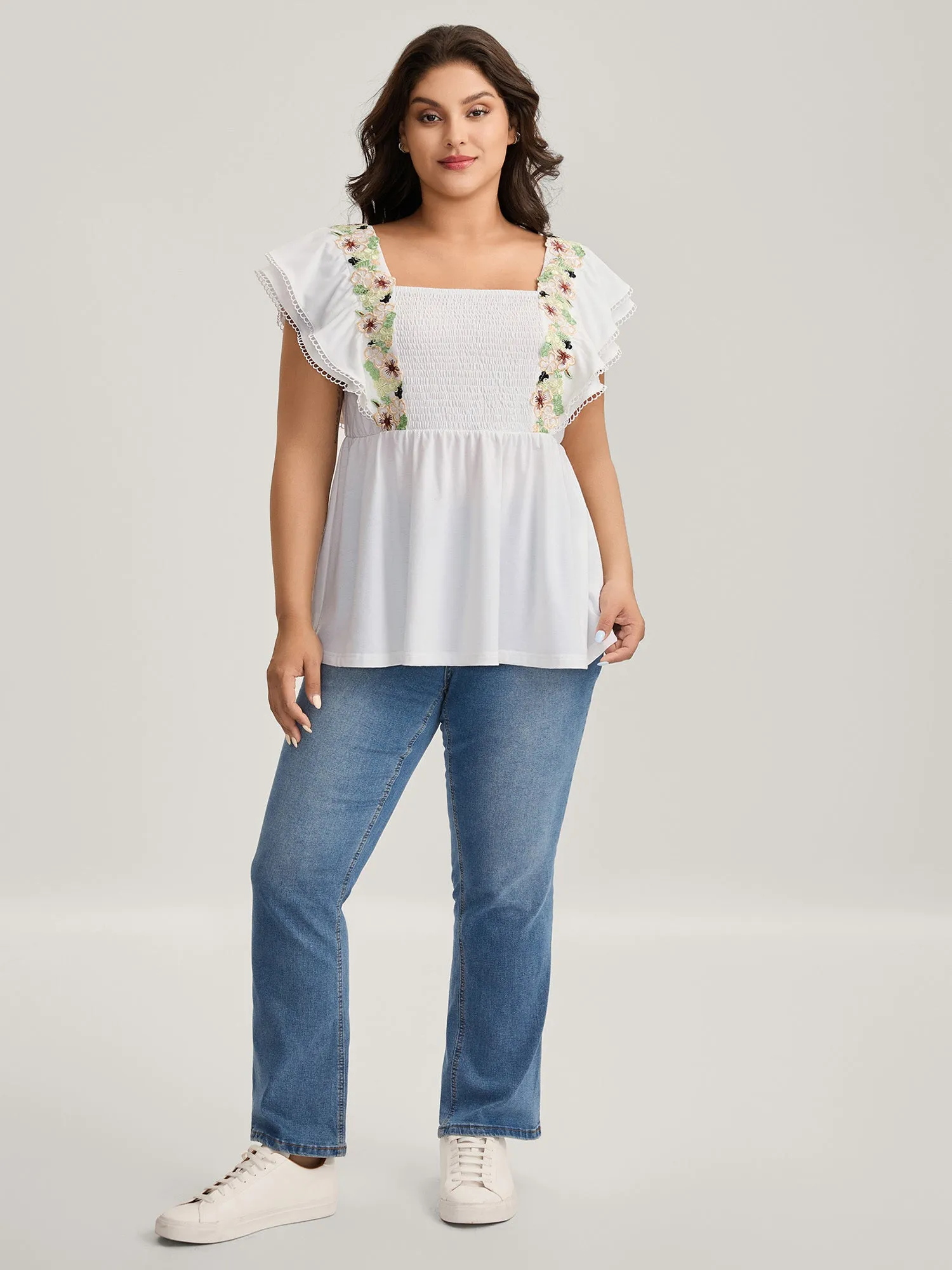 Floral Lace Stretchy Shirred Tank Top sold by Bloomchic product image thumbnail 3