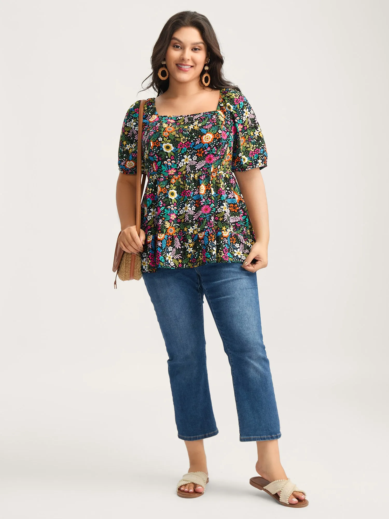 Floral Square Neck Fit and Flare Blouse sold by Bloomchic product image thumbnail 3