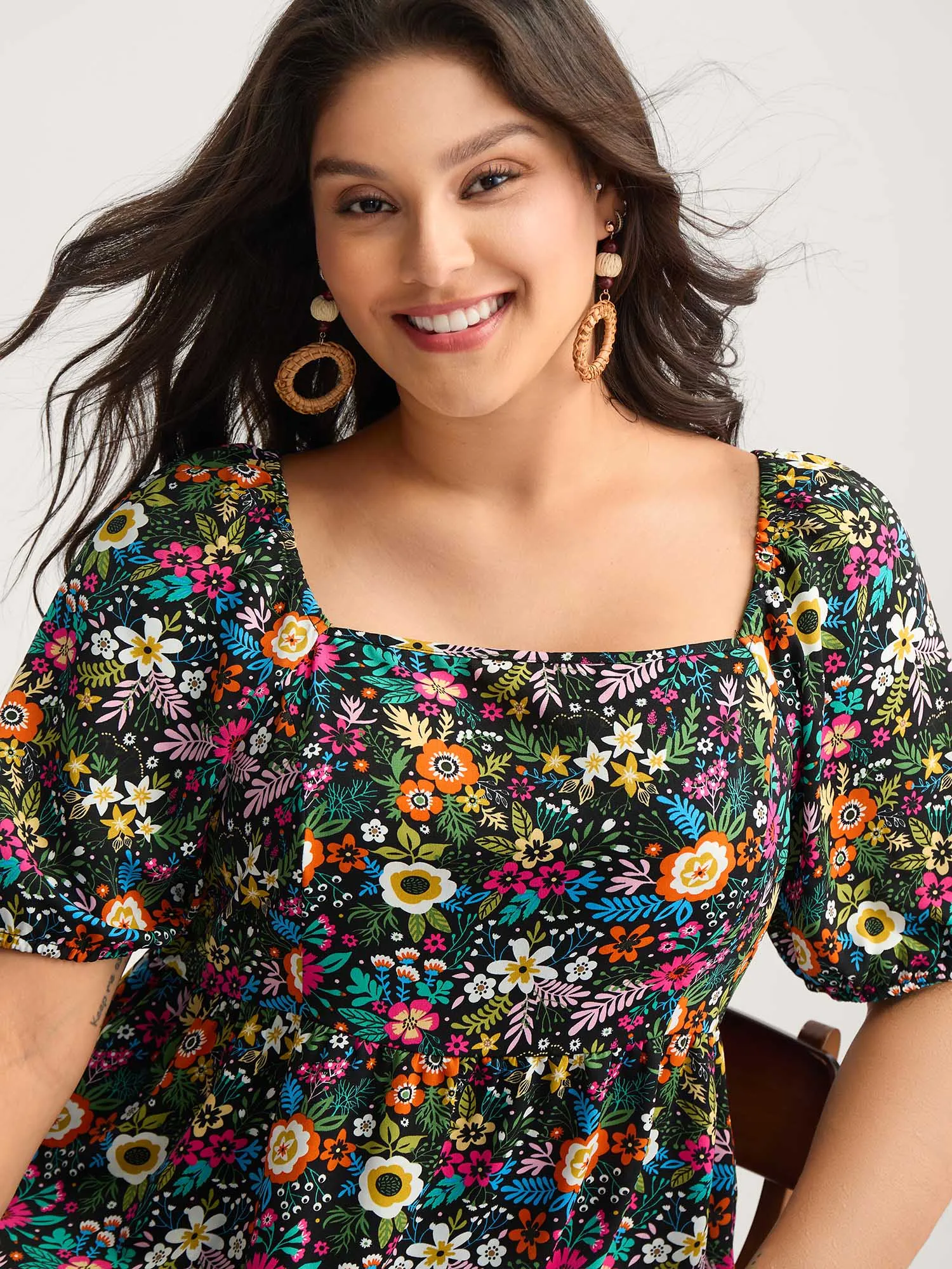 Floral Square Neck Fit and Flare Blouse sold by Bloomchic product image thumbnail 4