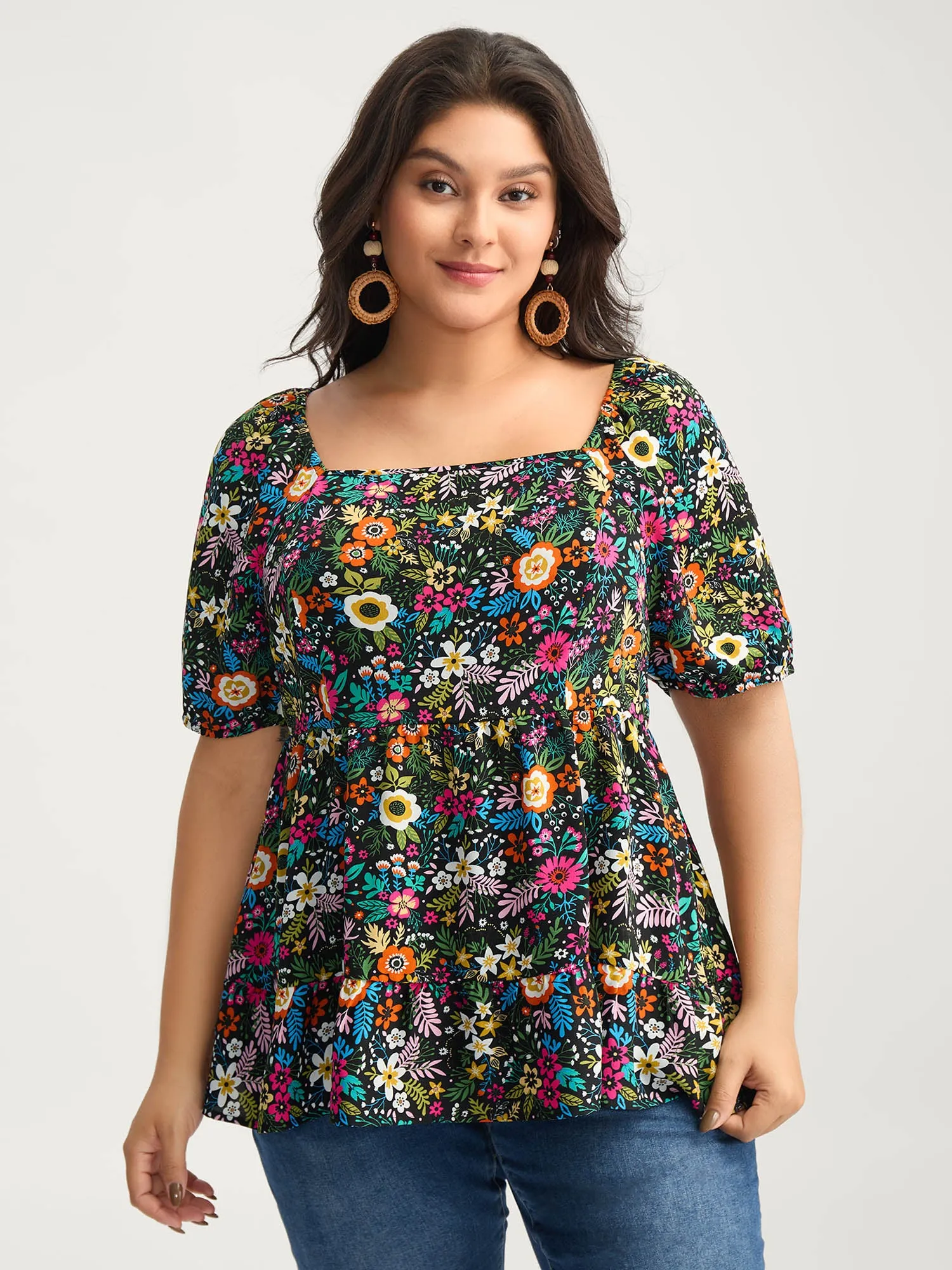 Floral Square Neck Fit and Flare Blouse sold by Bloomchic product image thumbnail 2