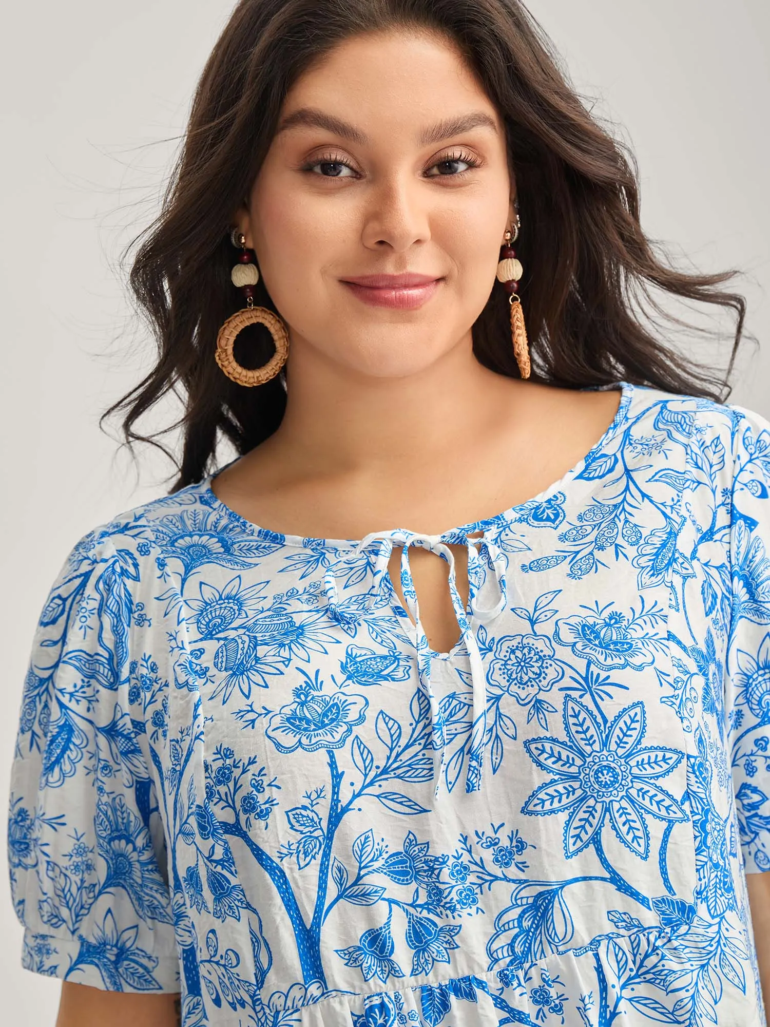 Silhouette Flower Print Neck Tie Blouse sold by Bloomchic product image thumbnail 2