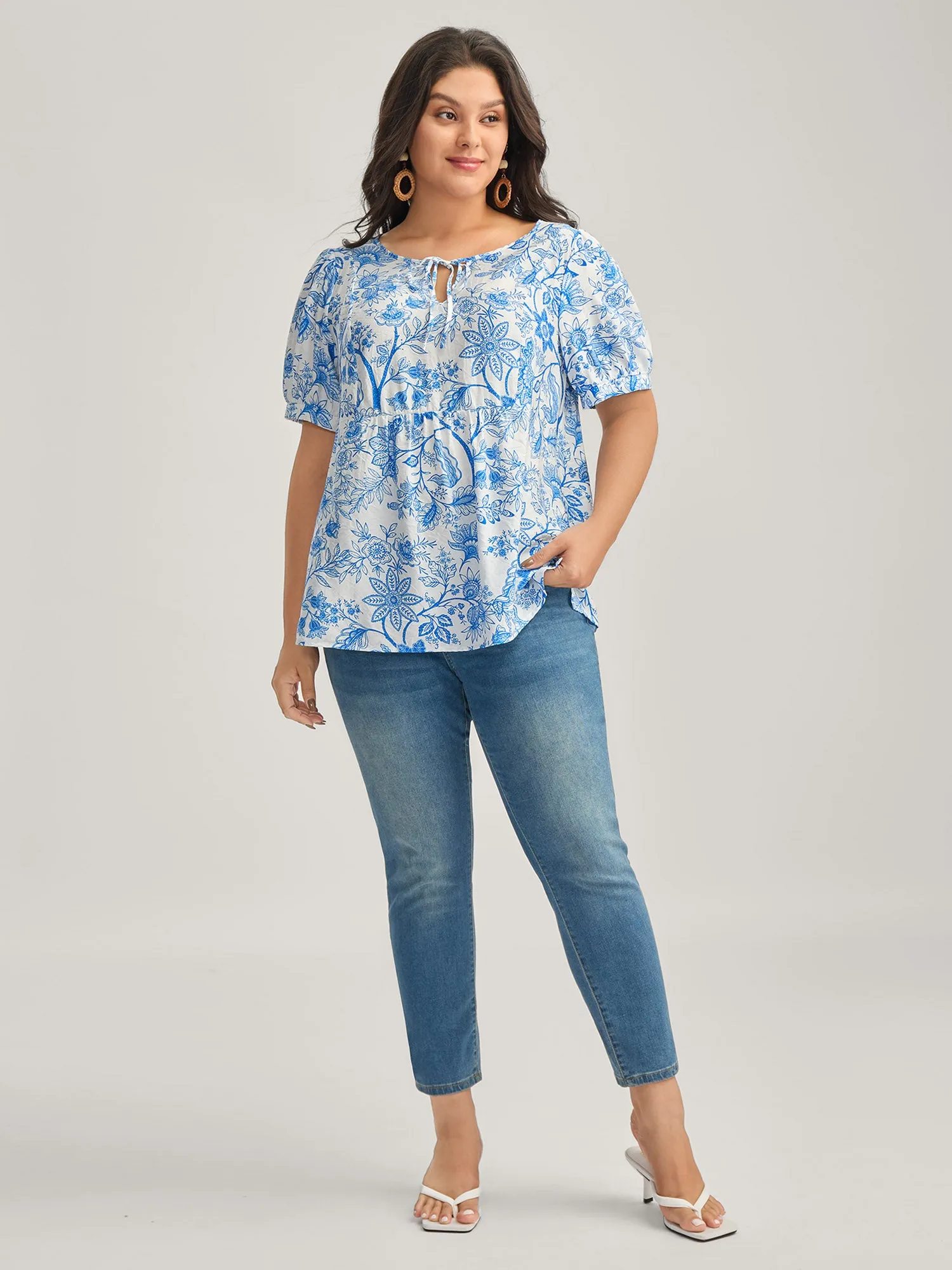 Silhouette Flower Print Neck Tie Blouse sold by Bloomchic product image thumbnail 3