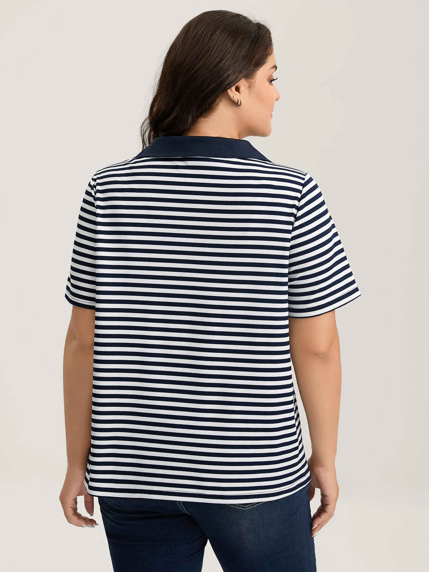 Polo Collar Stripes Contrast T-Shirt sold by Bloomchic product image thumbnail 5