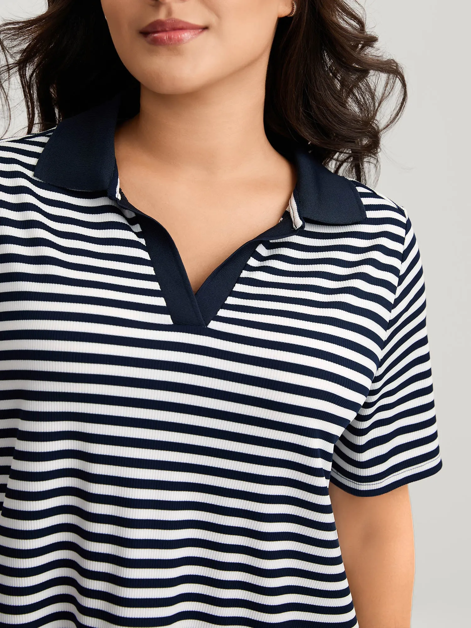 Polo Collar Stripes Contrast T-Shirt sold by Bloomchic product image thumbnail 4