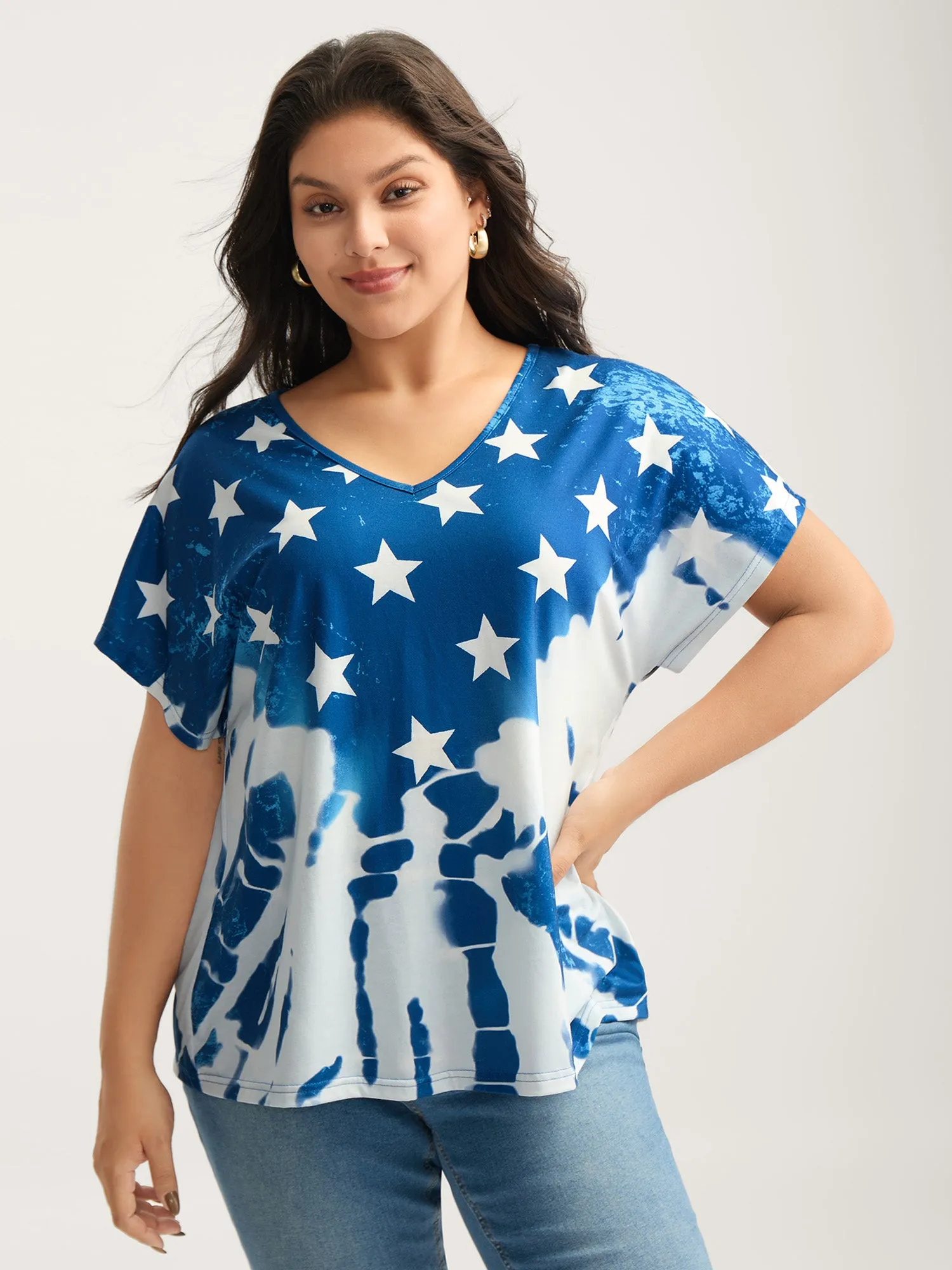 Tie-Dye Star Print T-Shirt sold by Bloomchic