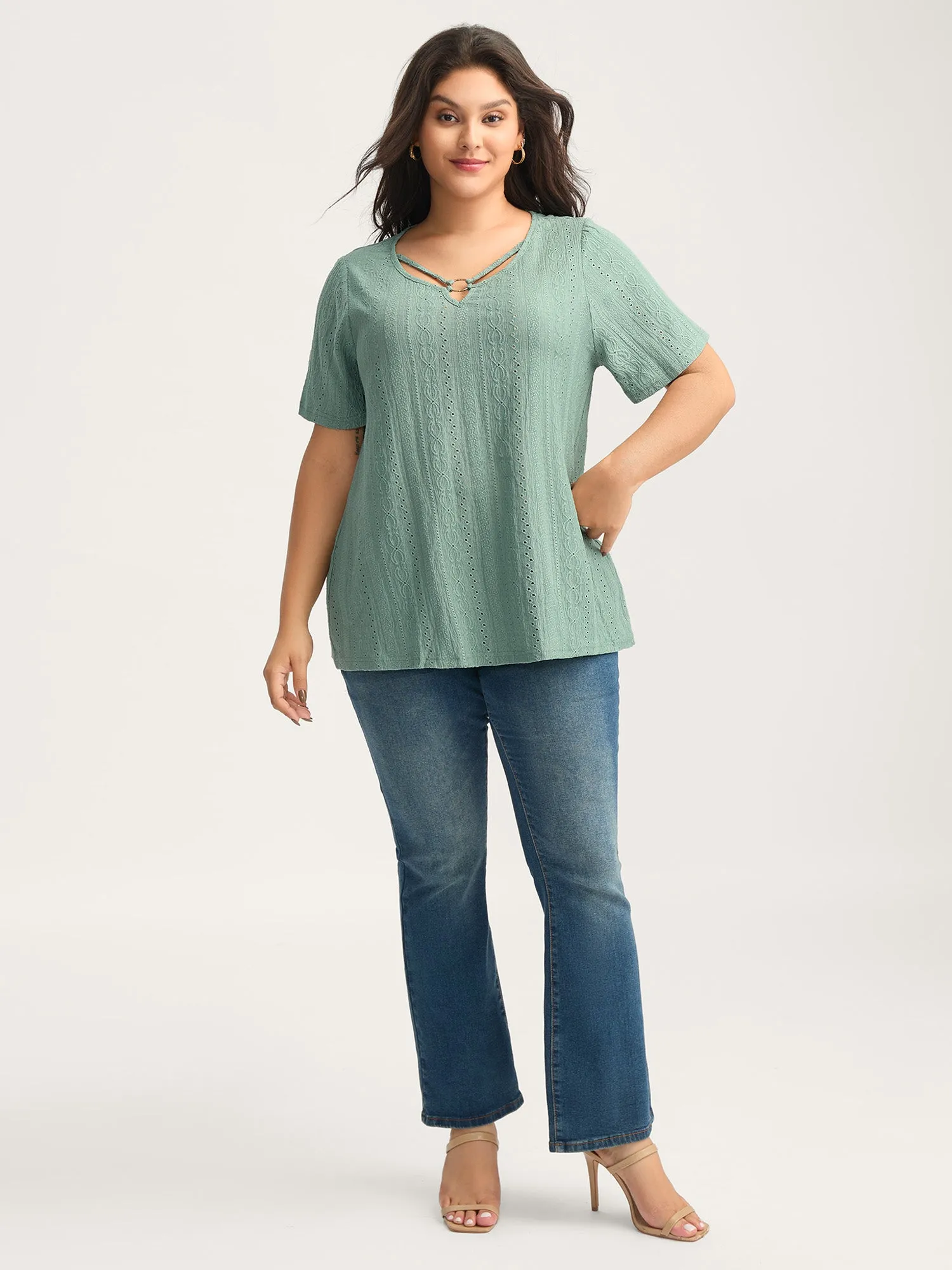 Eyelet Trim Metal Detail Knit Top sold by Bloomchic product image thumbnail 3