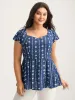 Rayon Floral Stripe Sweetheart Blouse sold by Bloomchic