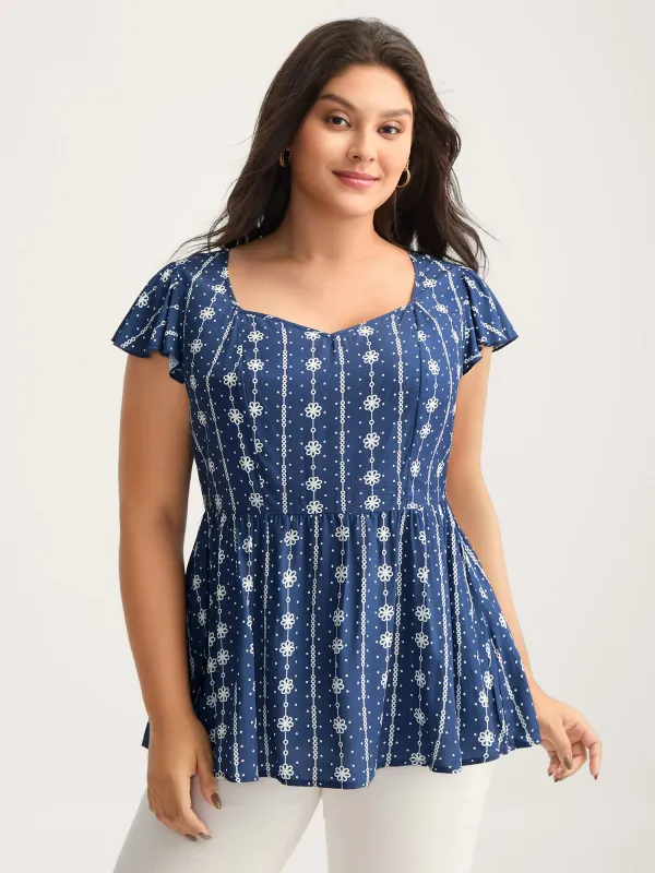 Rayon Floral Stripe Sweetheart Blouse sold by Bloomchic