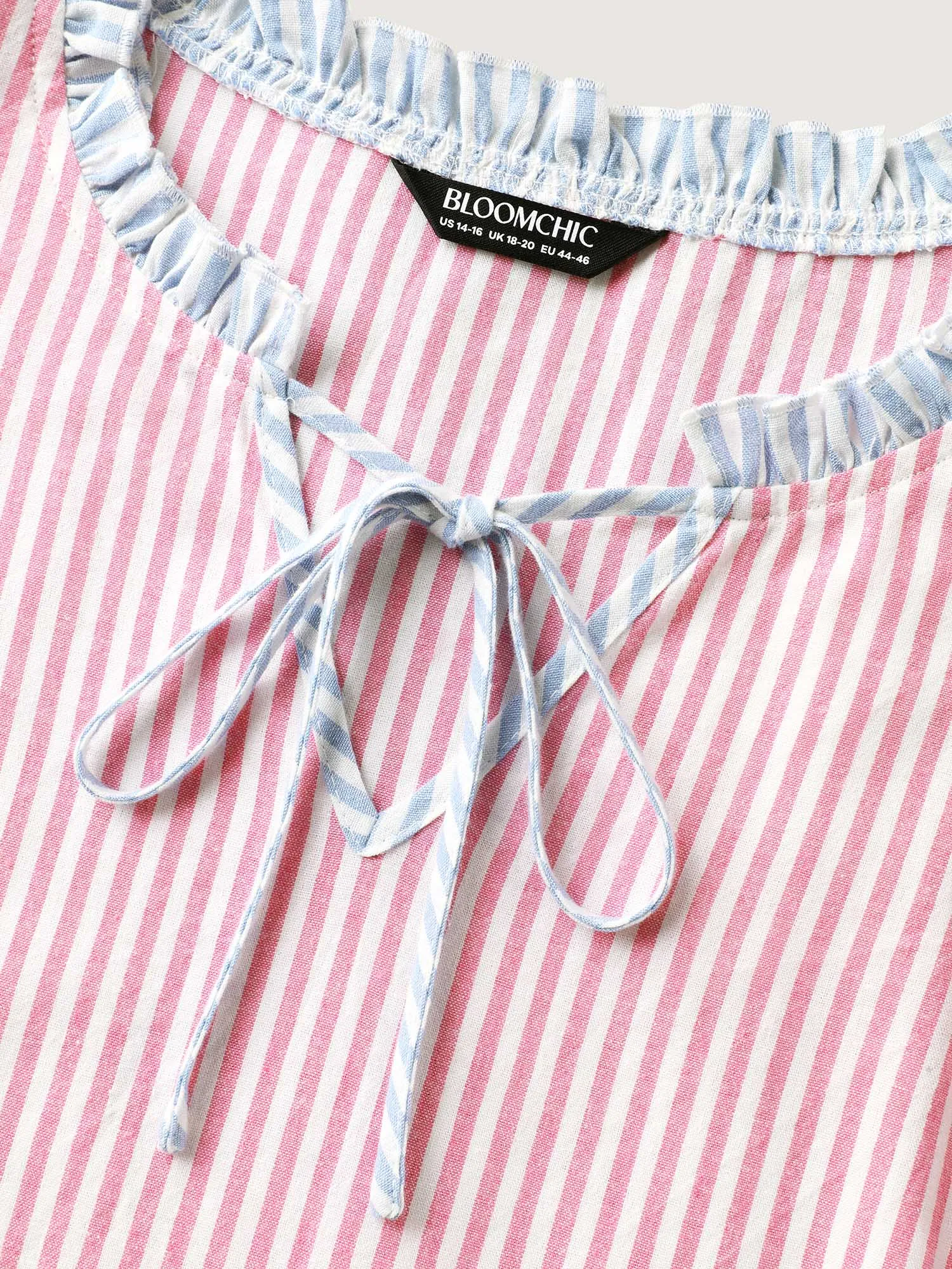 Cotton Colorful Stripes Ruffled Neck Tie Blouse sold by Bloomchic product image thumbnail 5