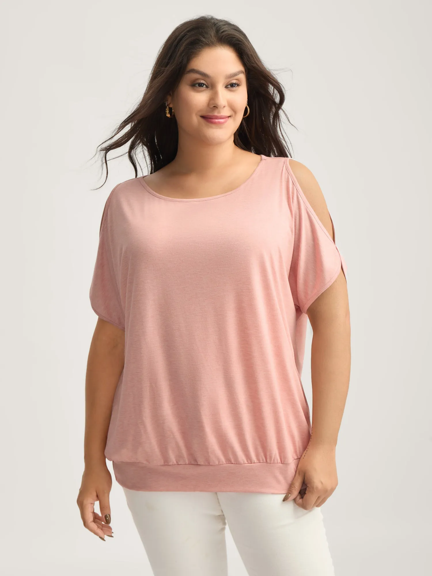 Off-Shoulder Solid Relaxed Knit Top sold by Bloomchic