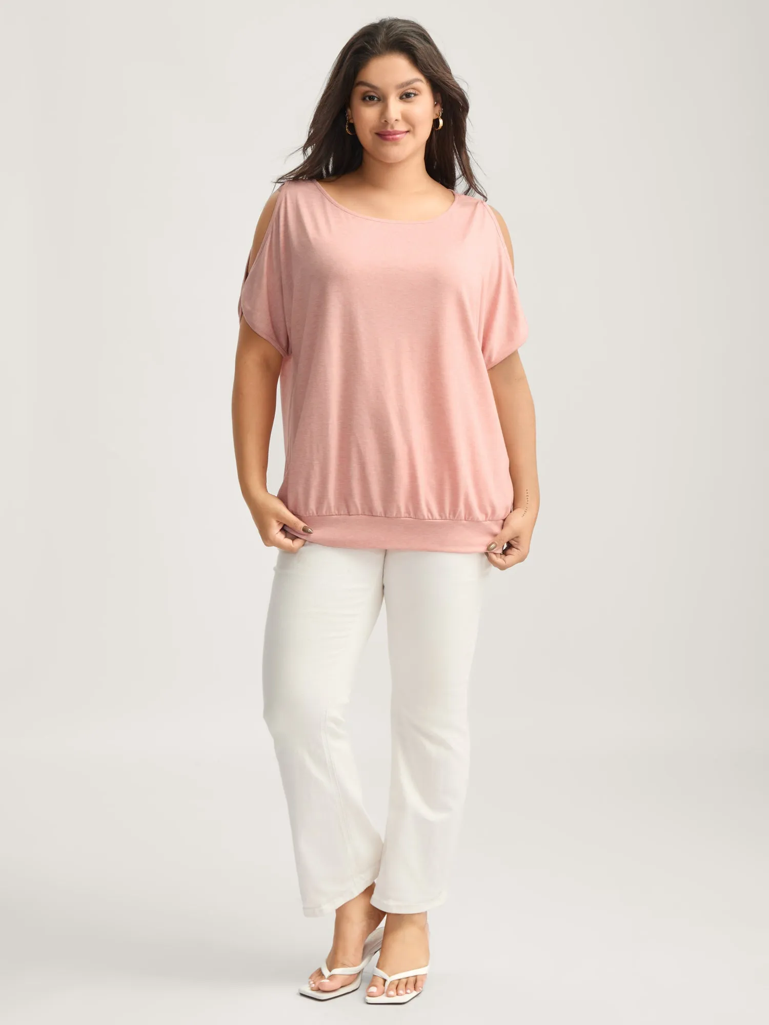 Off-Shoulder Solid Relaxed Knit Top sold by Bloomchic product image thumbnail 3