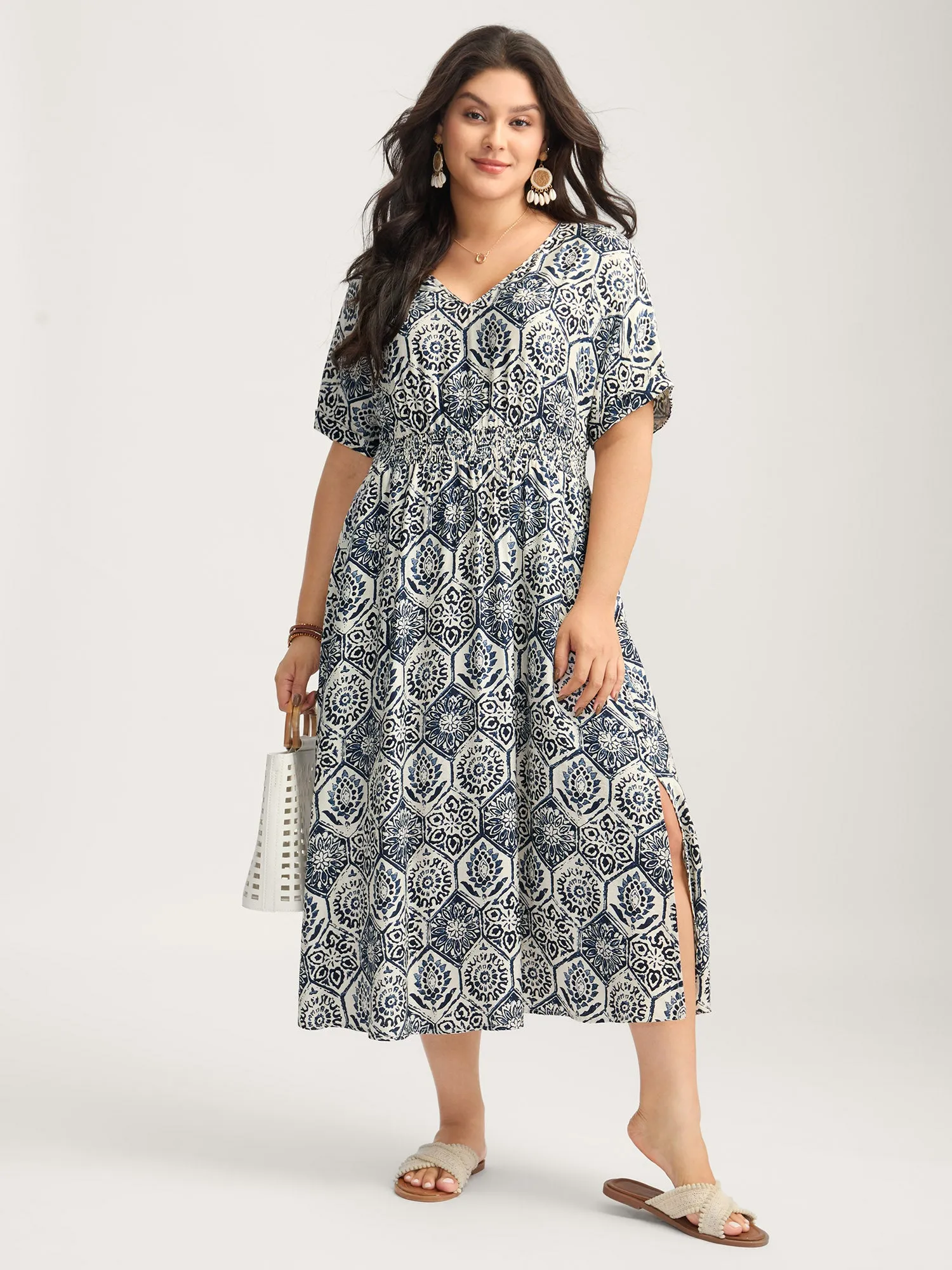 Boho Geometric Print Split Midi Dress sold by Bloomchic