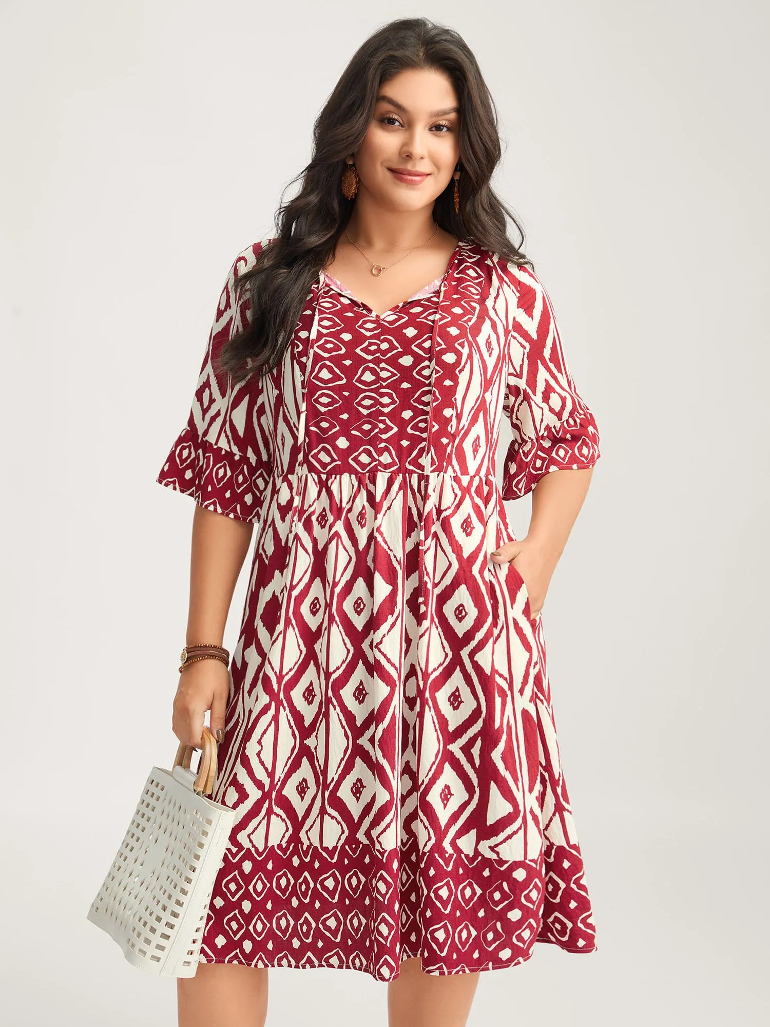 Rayon Geometric Print Midi Dress sold by Bloomchic