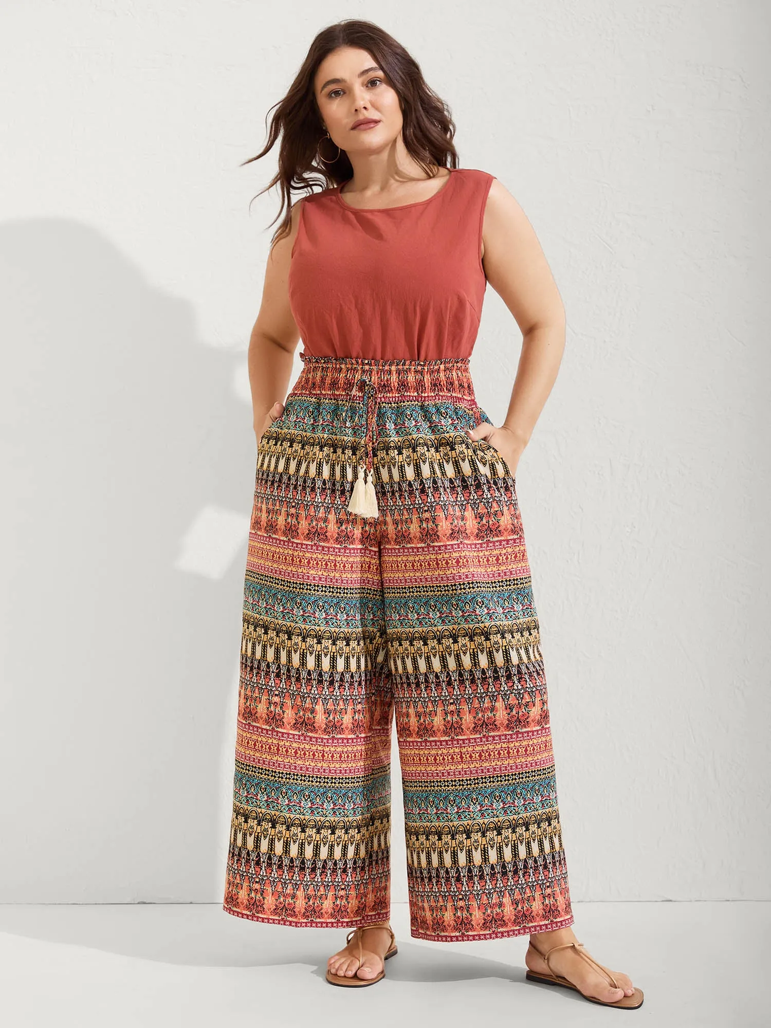 Boho Stripes Wide-Leg Shirred Pants sold by Bloomchic product image thumbnail 2