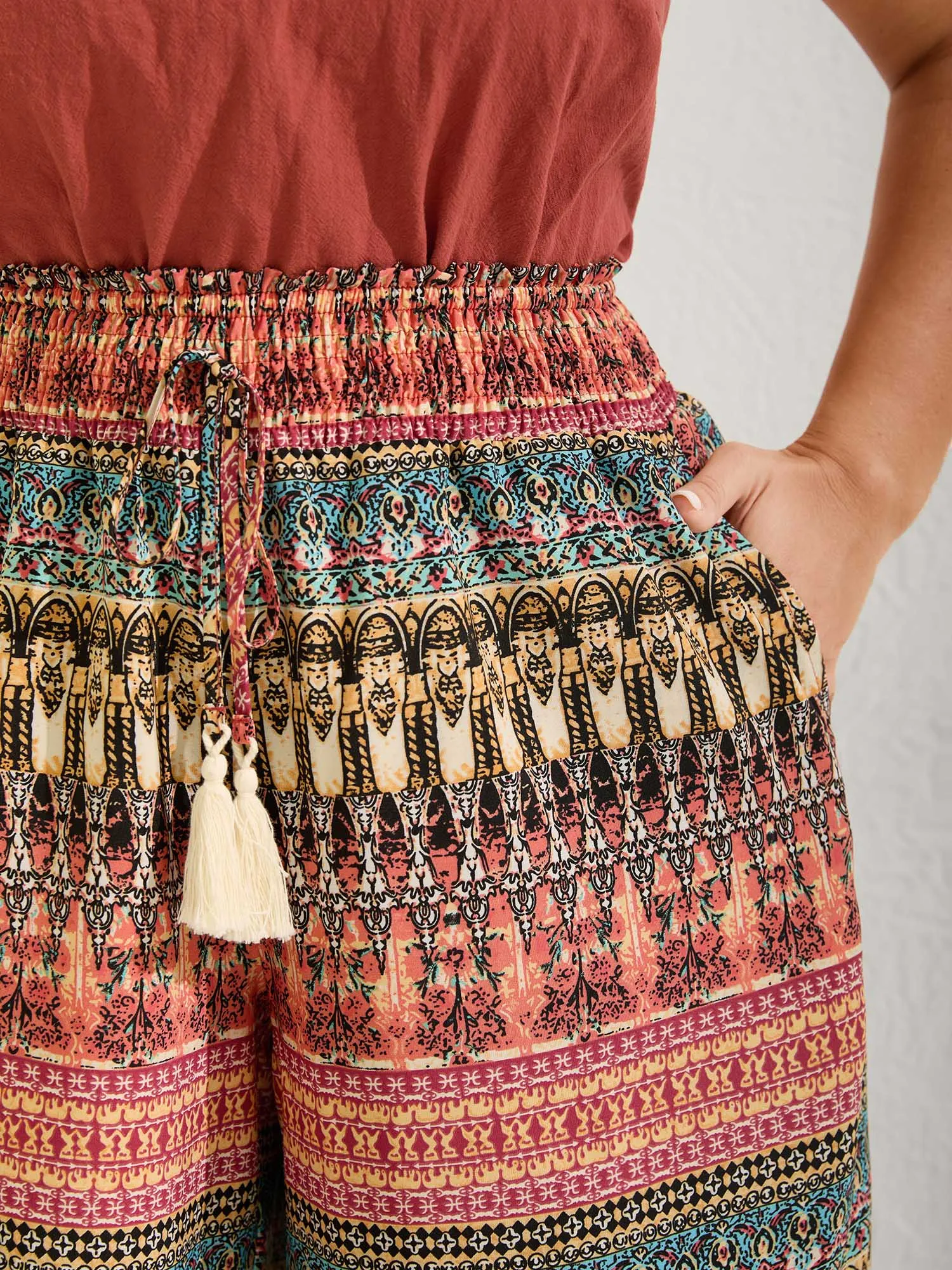 Boho Stripes Wide-Leg Shirred Pants sold by Bloomchic product image thumbnail 4