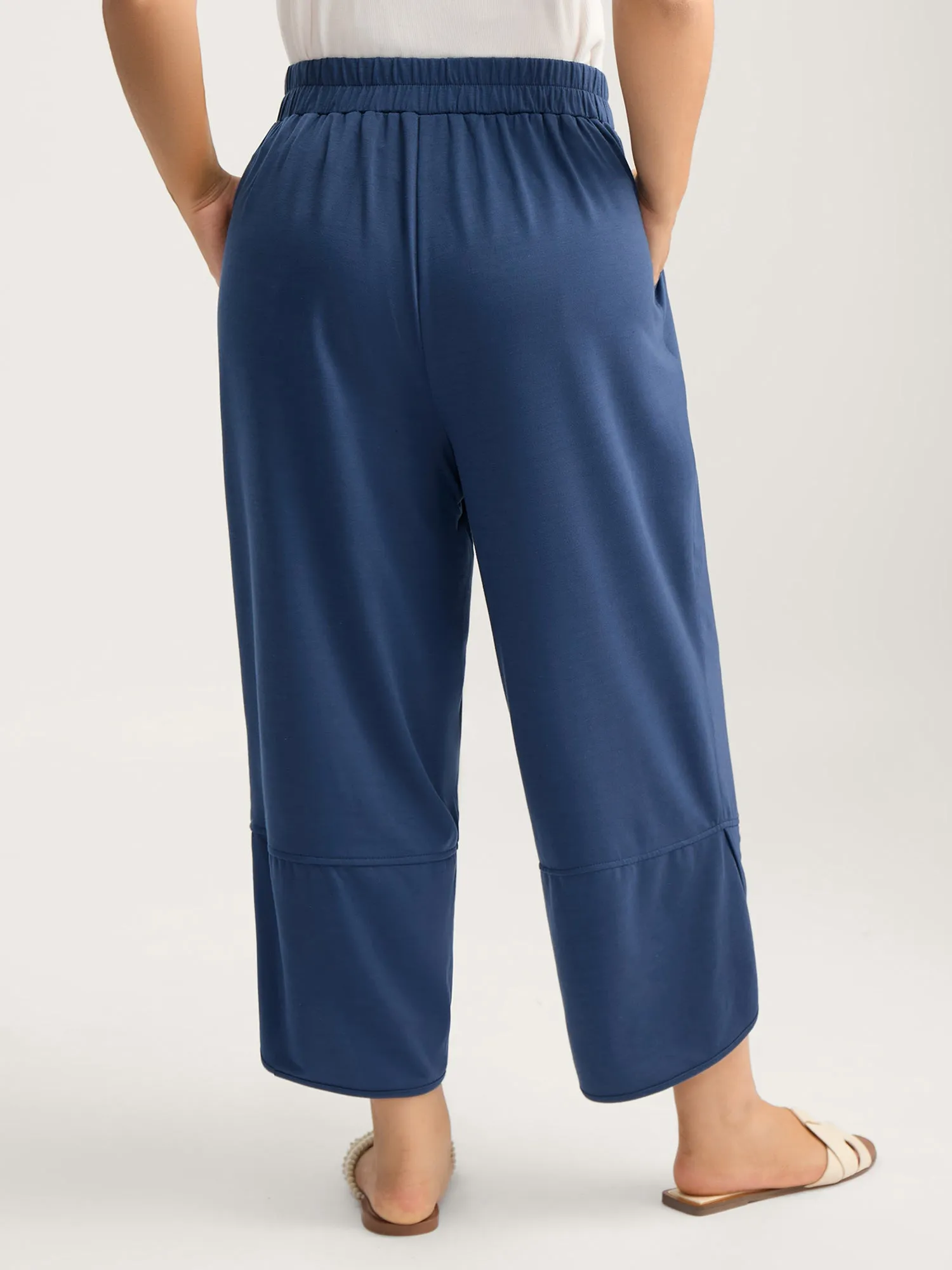Stretchy Waist Asymmetrical Hem Straight-Leg Pants sold by Bloomchic product image thumbnail 3