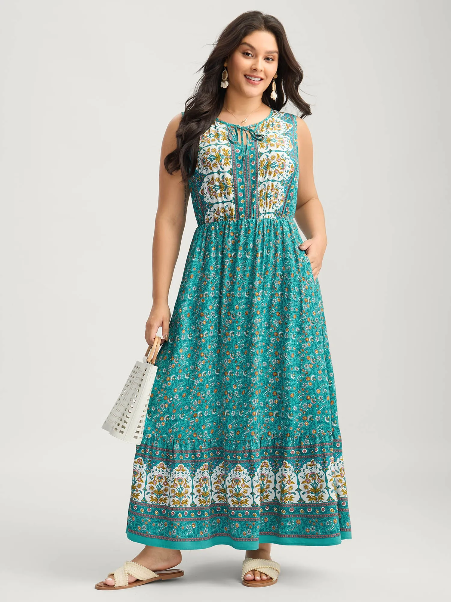 Rayon Neck Cut-Out Ties Midi Dress sold by Bloomchic product image thumbnail 3