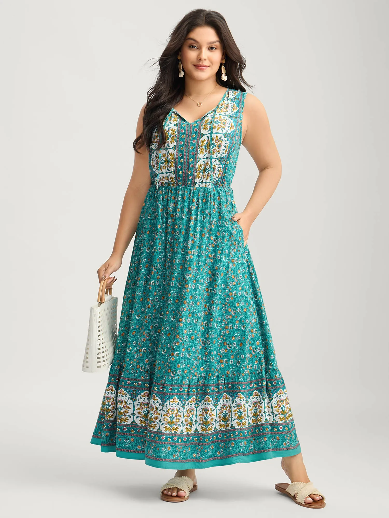 Rayon Neck Cut-Out Ties Midi Dress sold by Bloomchic