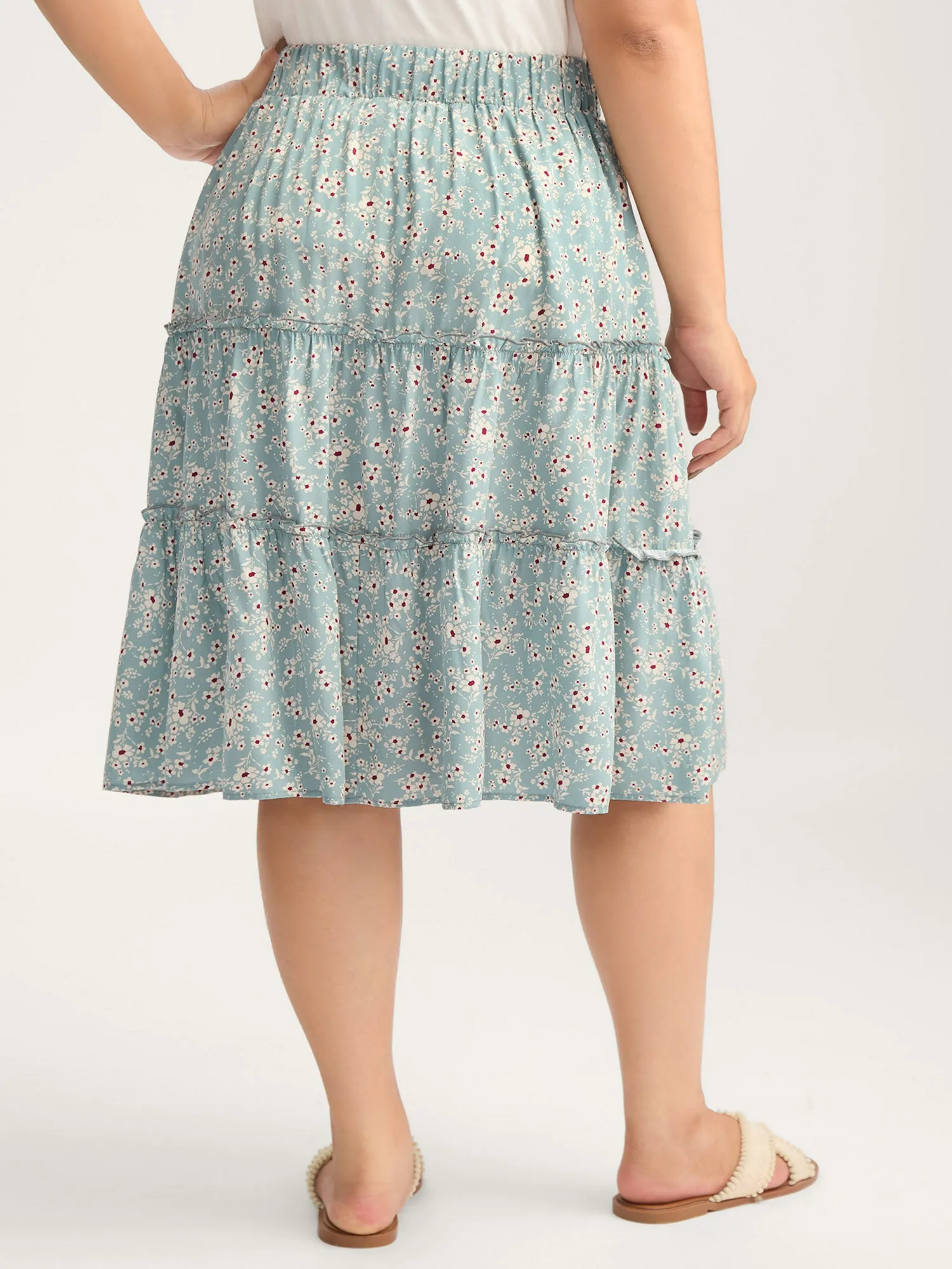 Floral Print Stretchy Waist Tiered Midi Skirt sold by Bloomchic product image thumbnail 3