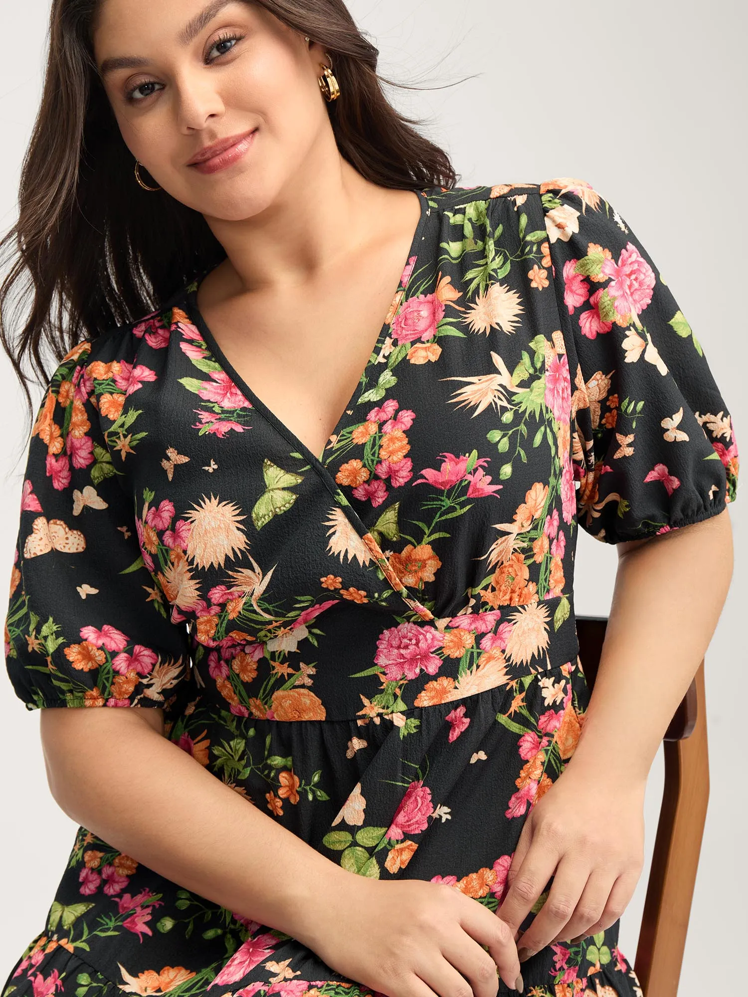 Sweet Floral Print Puff Sleeve Midi Dress sold by Bloomchic