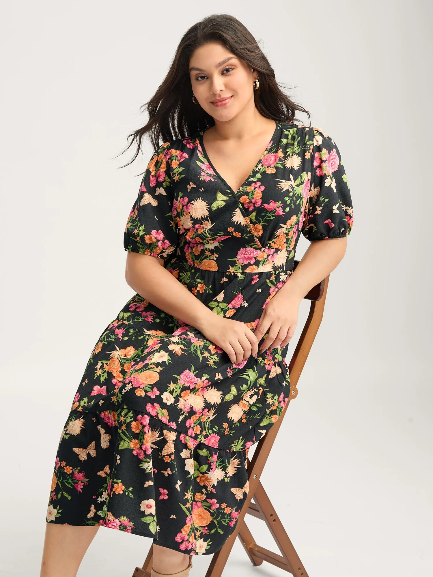 Sweet Floral Print Puff Sleeve Midi Dress sold by Bloomchic product image thumbnail 2