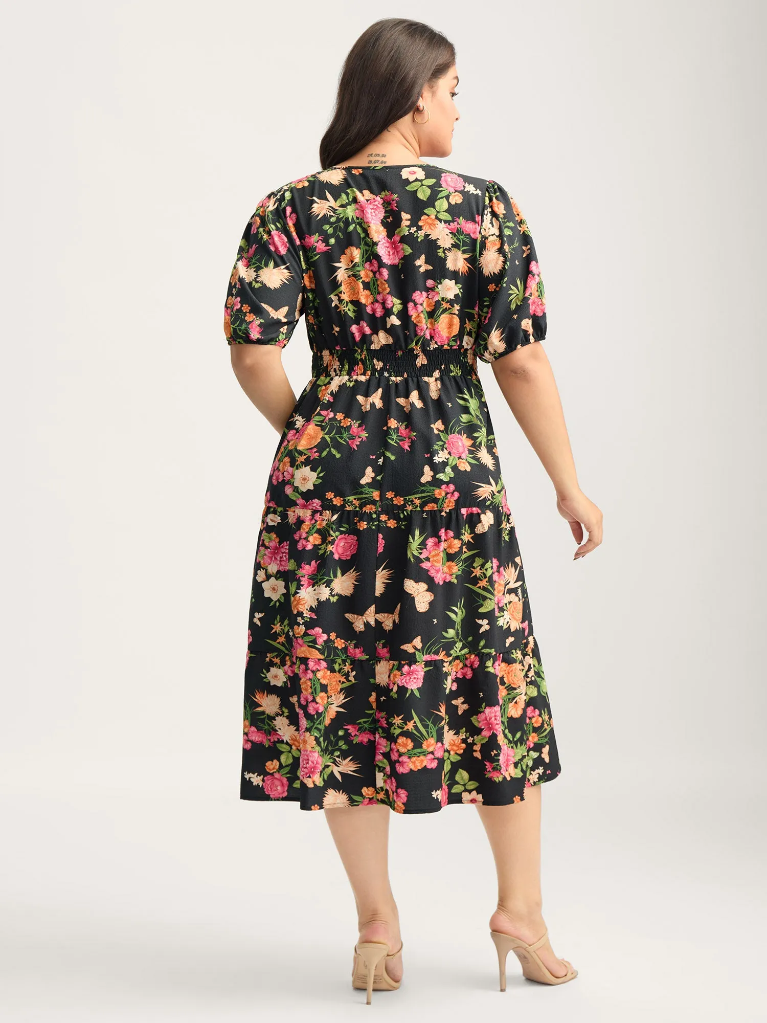 Sweet Floral Print Puff Sleeve Midi Dress sold by Bloomchic product image thumbnail 4