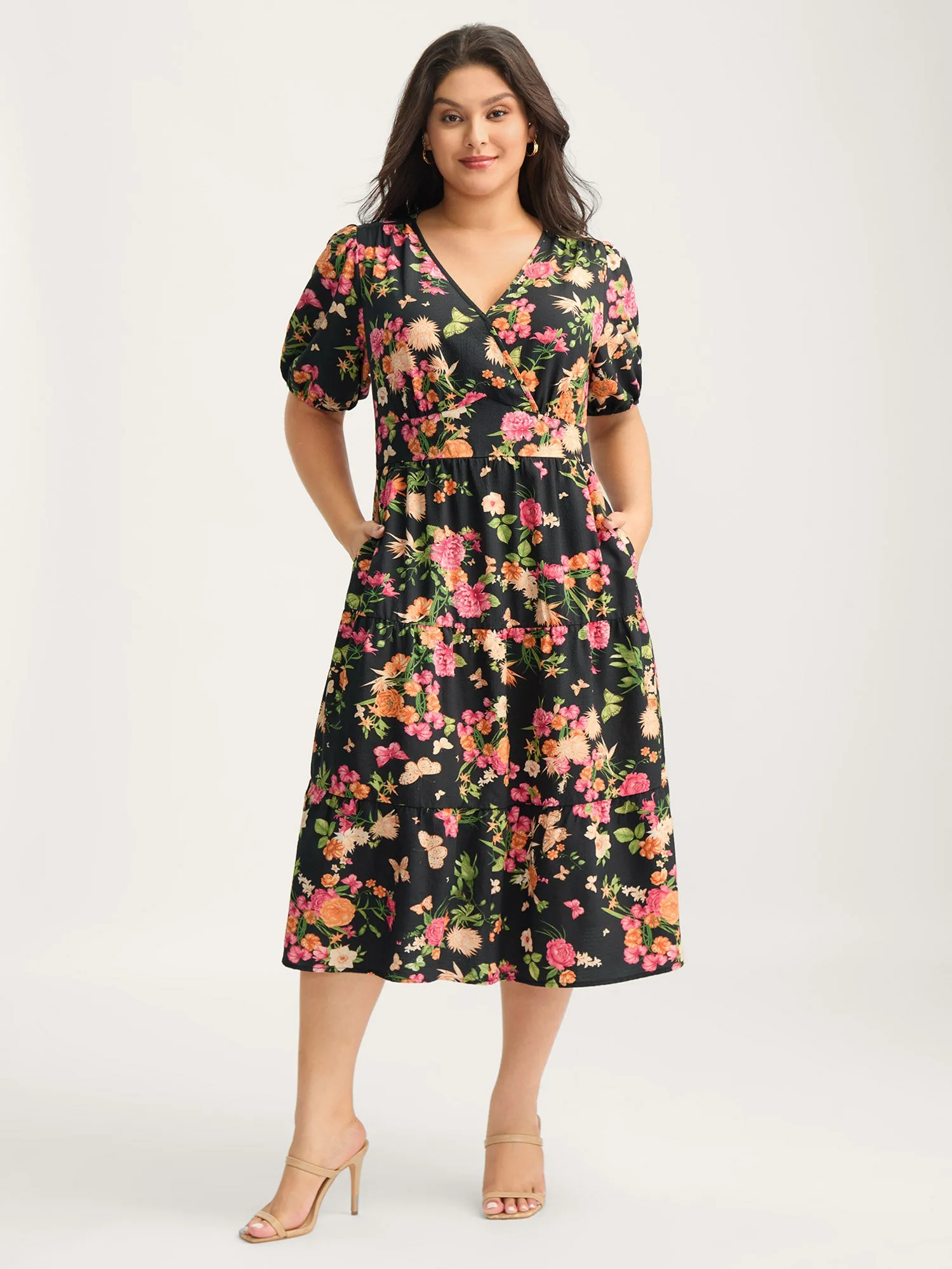 Sweet Floral Print Puff Sleeve Midi Dress sold by Bloomchic product image thumbnail 3