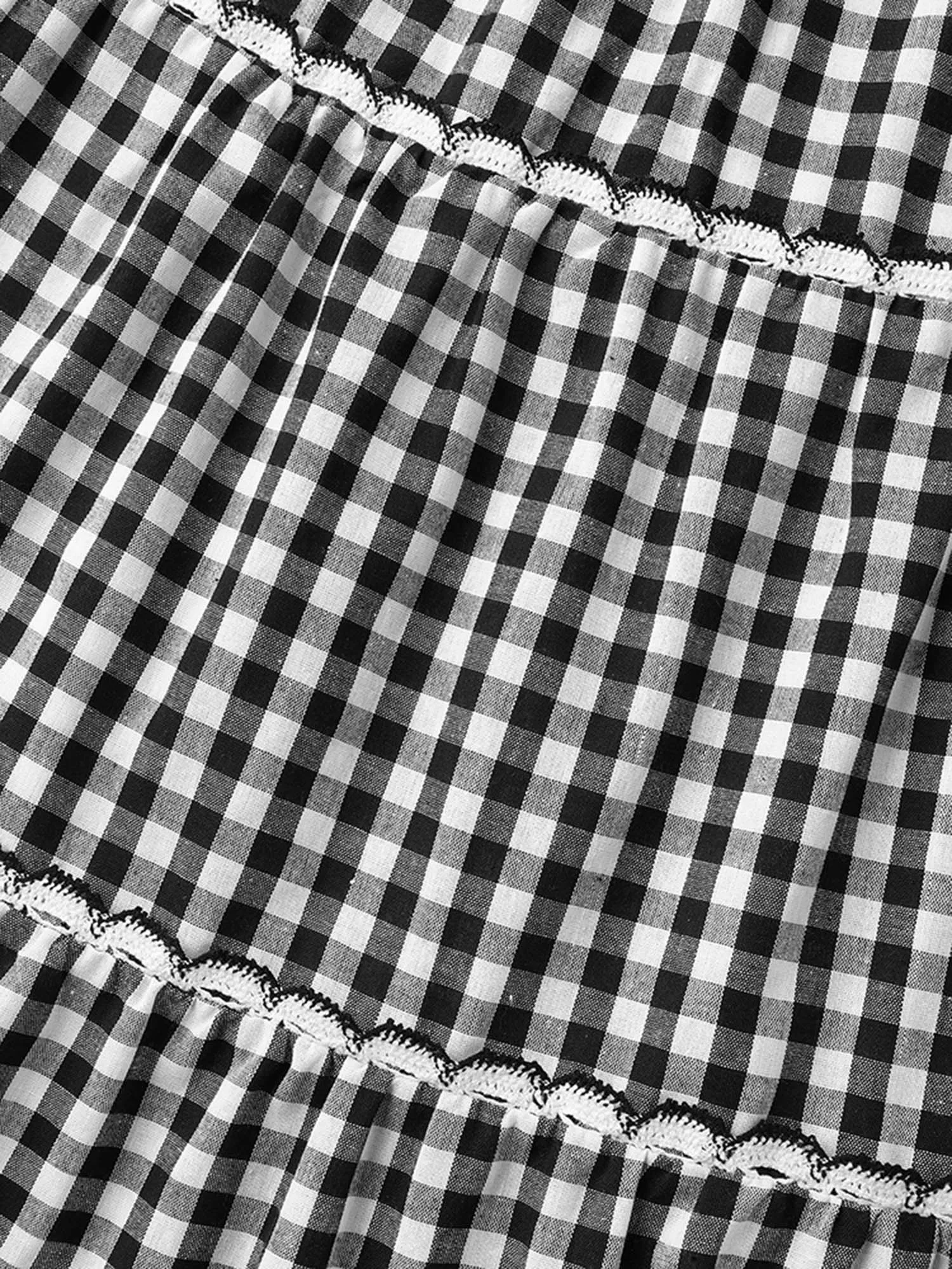 Checkered Lace Trim Tiered Midi Dress sold by Bloomchic product image thumbnail 5