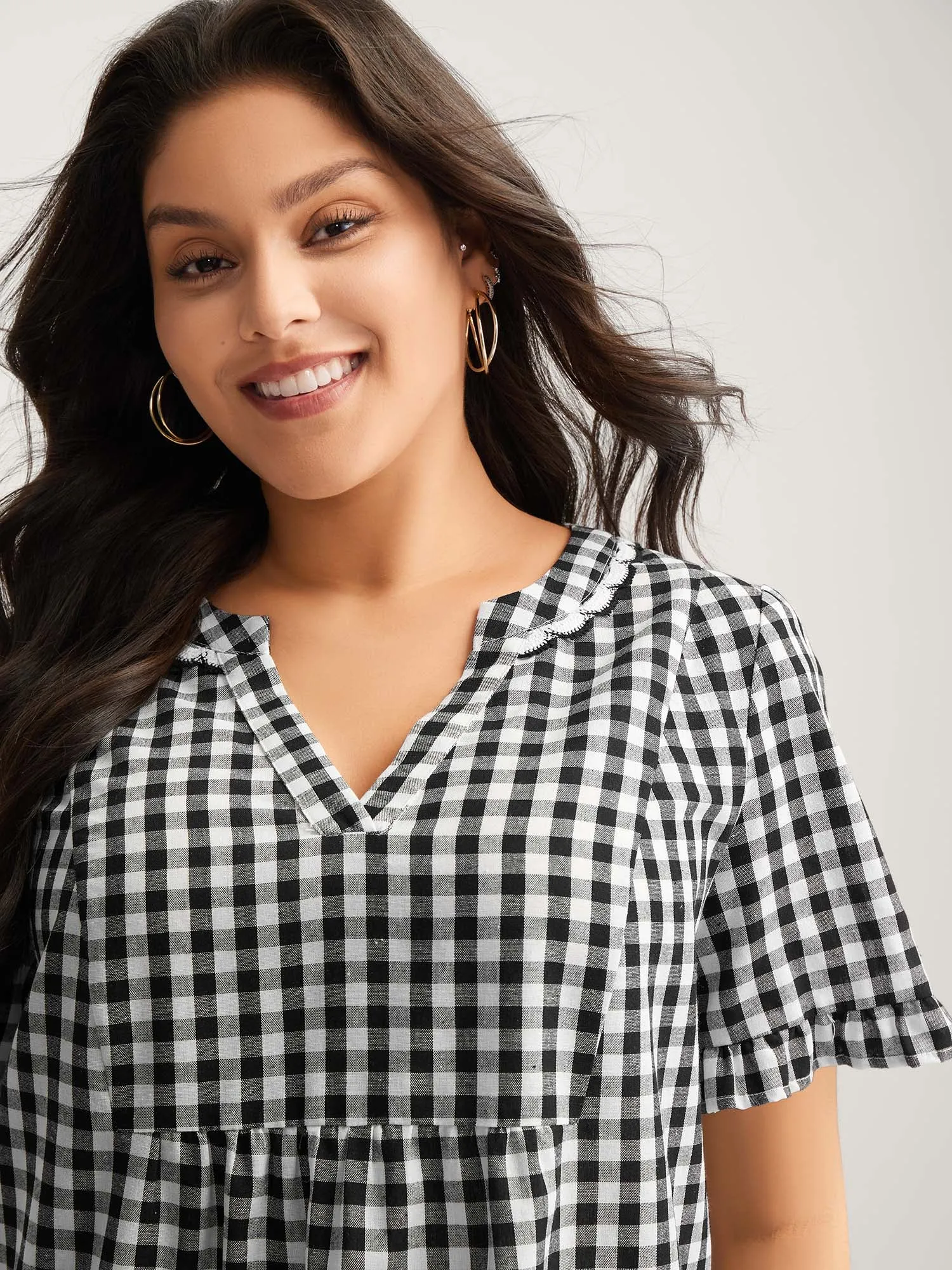 Checkered Lace Trim Tiered Midi Dress sold by Bloomchic product image thumbnail 2