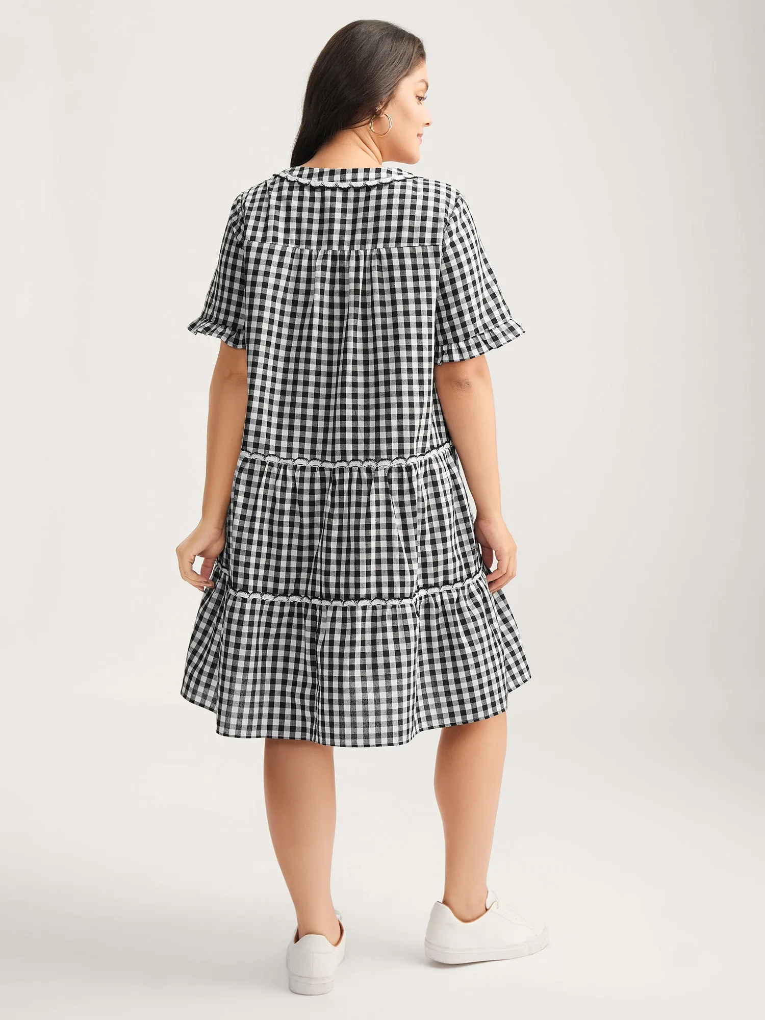 Checkered Lace Trim Tiered Midi Dress sold by Bloomchic product image thumbnail 4