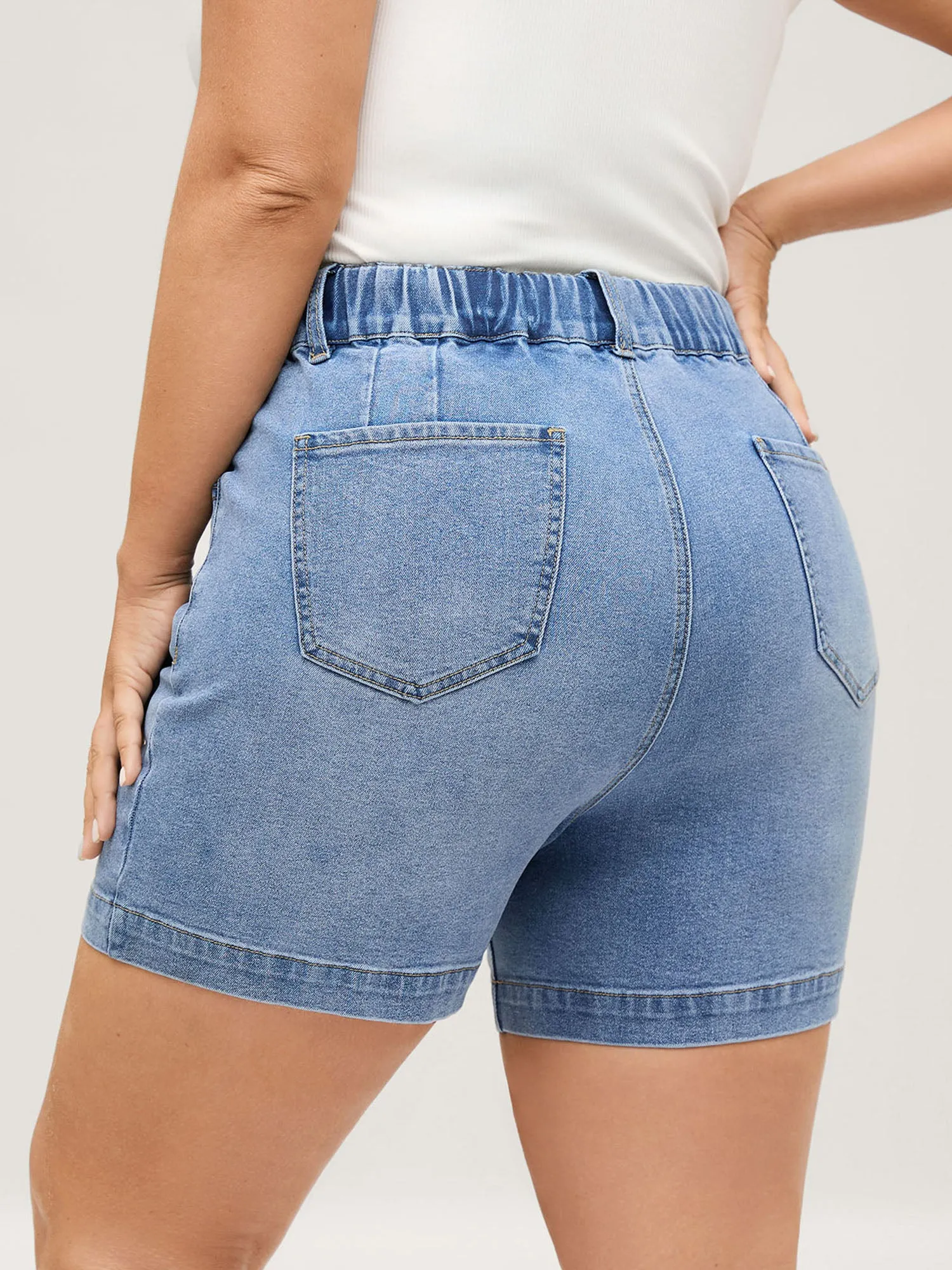 Pull-On Stretch Drawstring Waist Denim Shorts sold by Bloomchic product image thumbnail 3