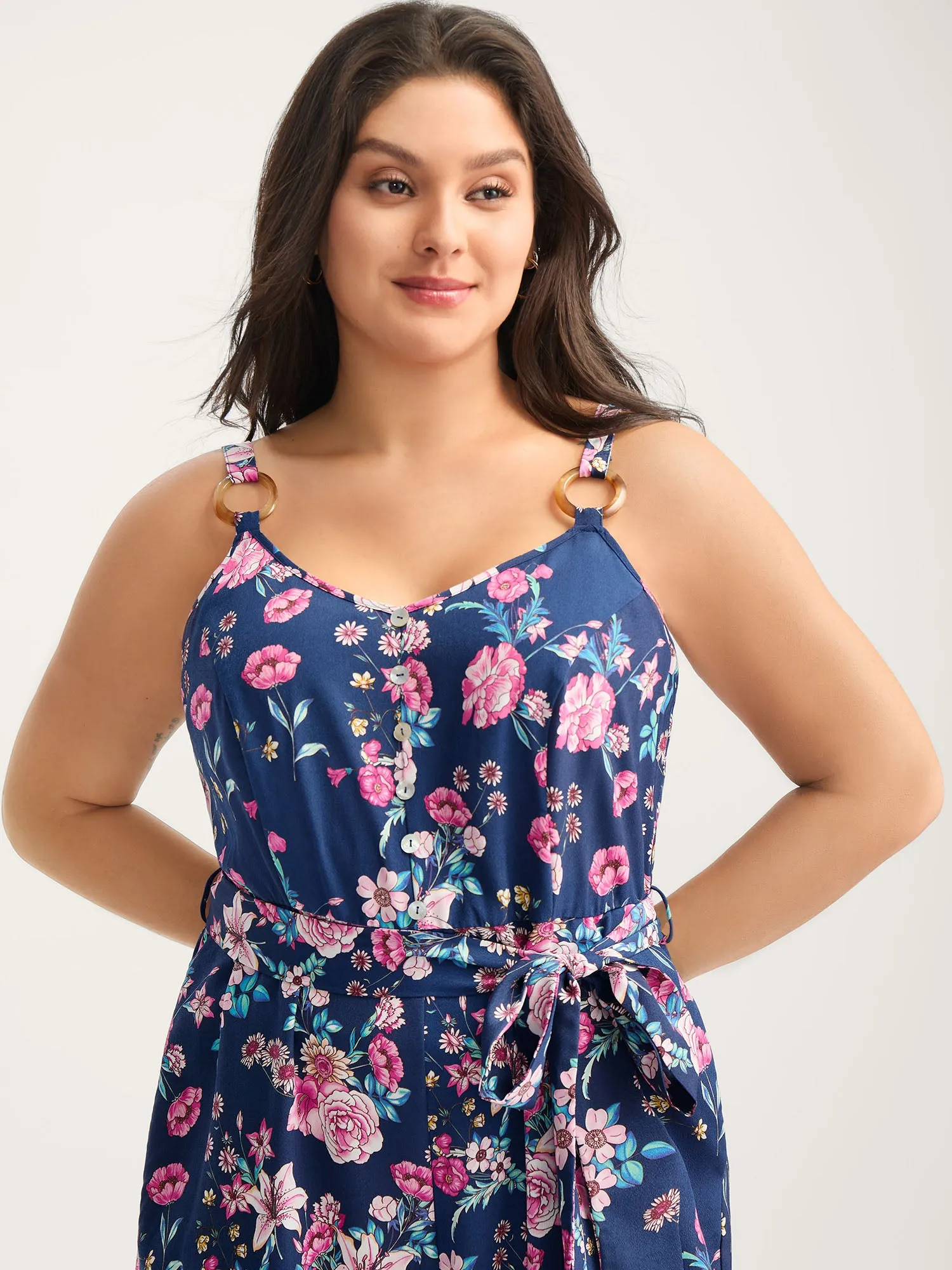 Rosy Print Belted Pockets Jumpsuit sold by Bloomchic product image thumbnail 2