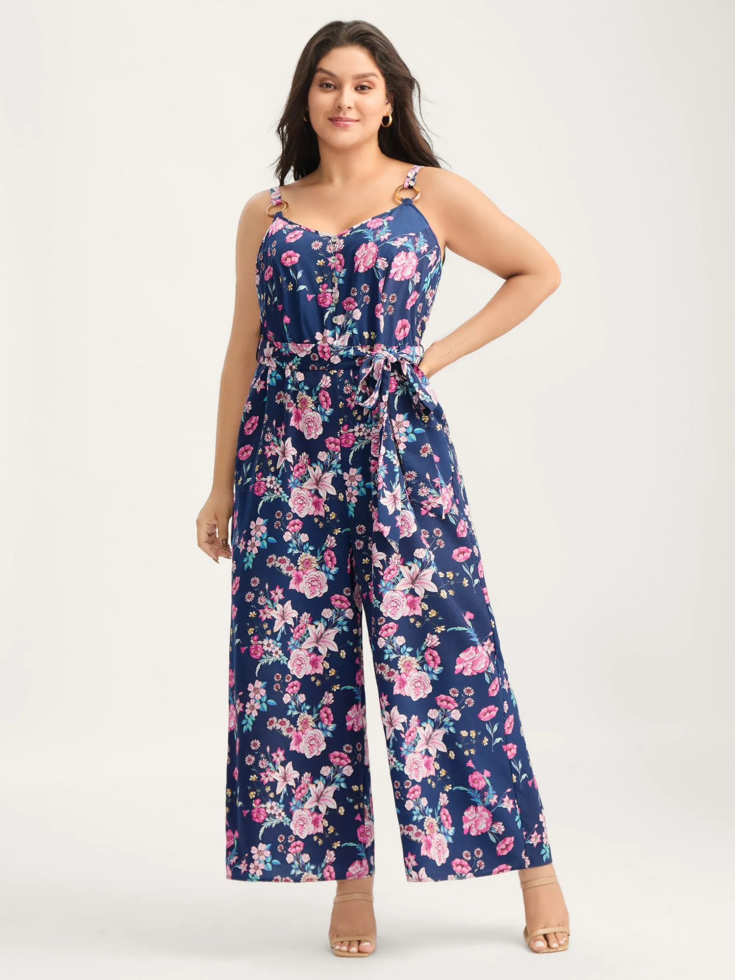 Rosy Print Belted Pockets Jumpsuit sold by Bloomchic product image thumbnail 3