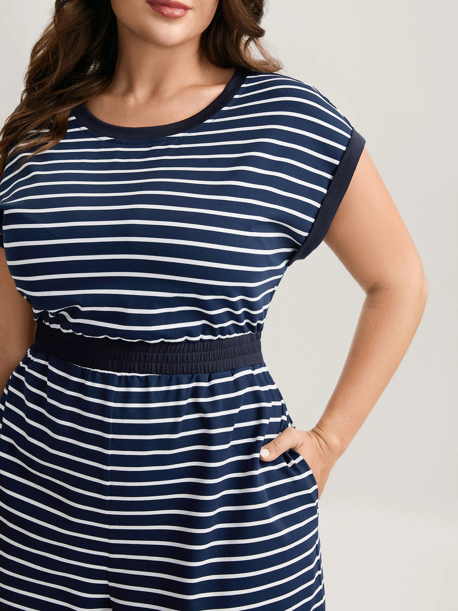 Stripe Color Contrast Round Neck Romper sold by Bloomchic product image thumbnail 2