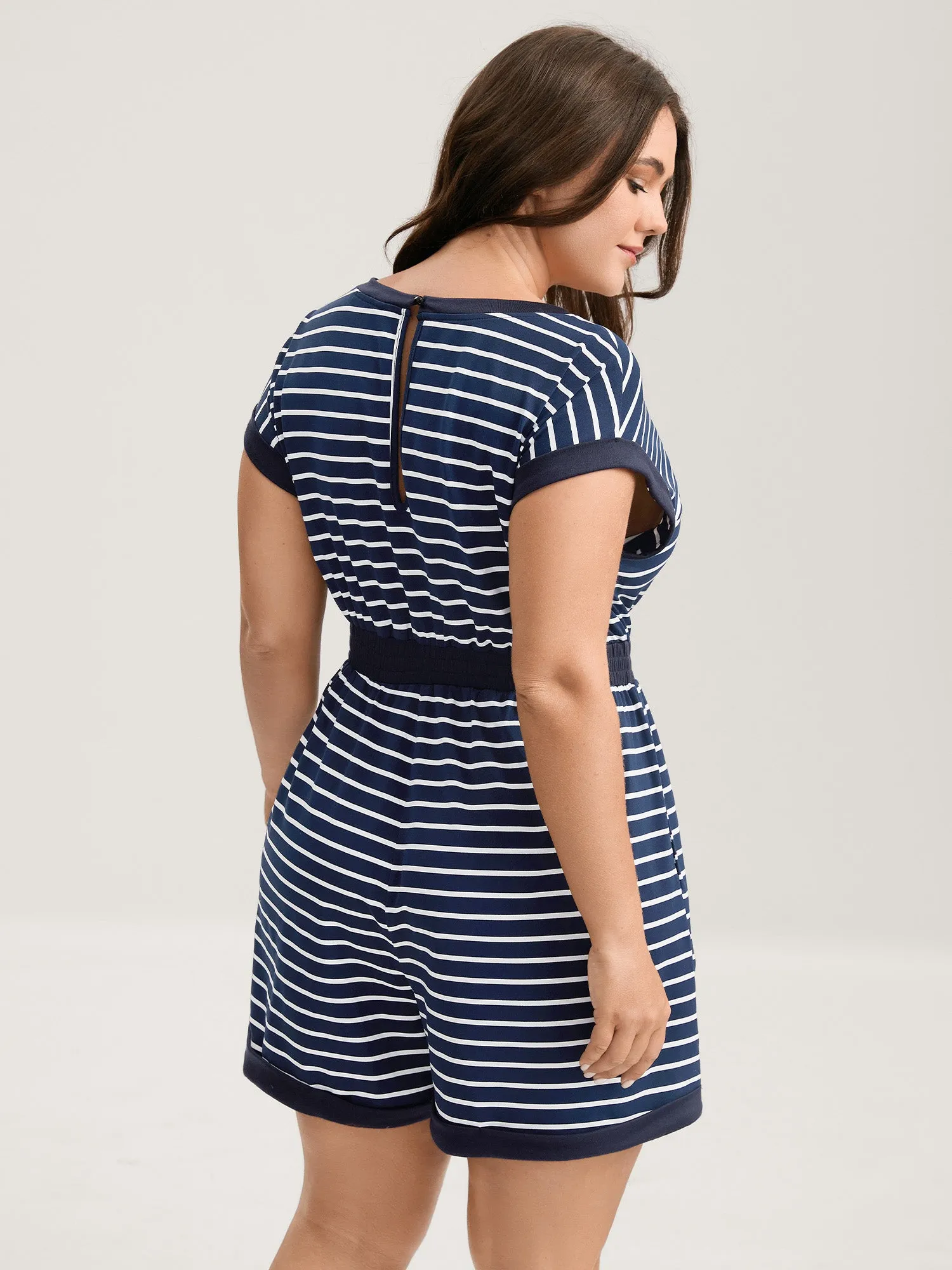 Stripe Color Contrast Round Neck Romper sold by Bloomchic product image thumbnail 4