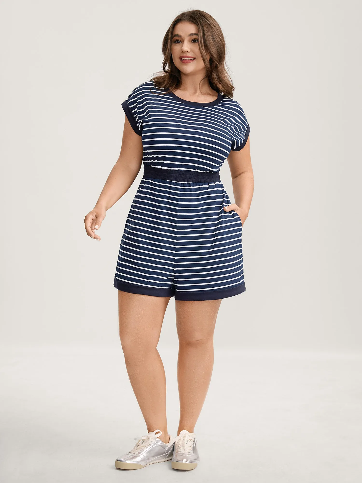 Stripe Color Contrast Round Neck Romper sold by Bloomchic product image thumbnail 3