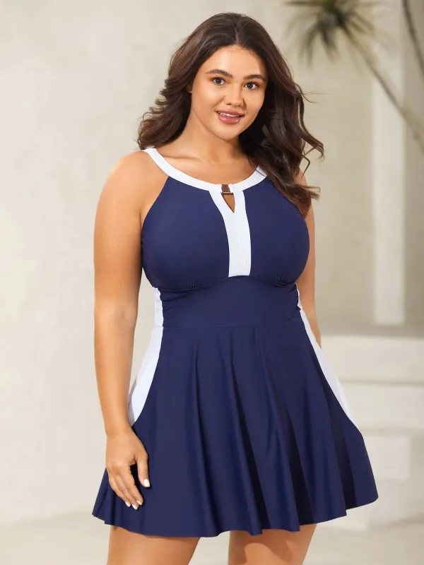 Colorblock Contrast Neck Cut-Out Swim Dress sold by Bloomchic