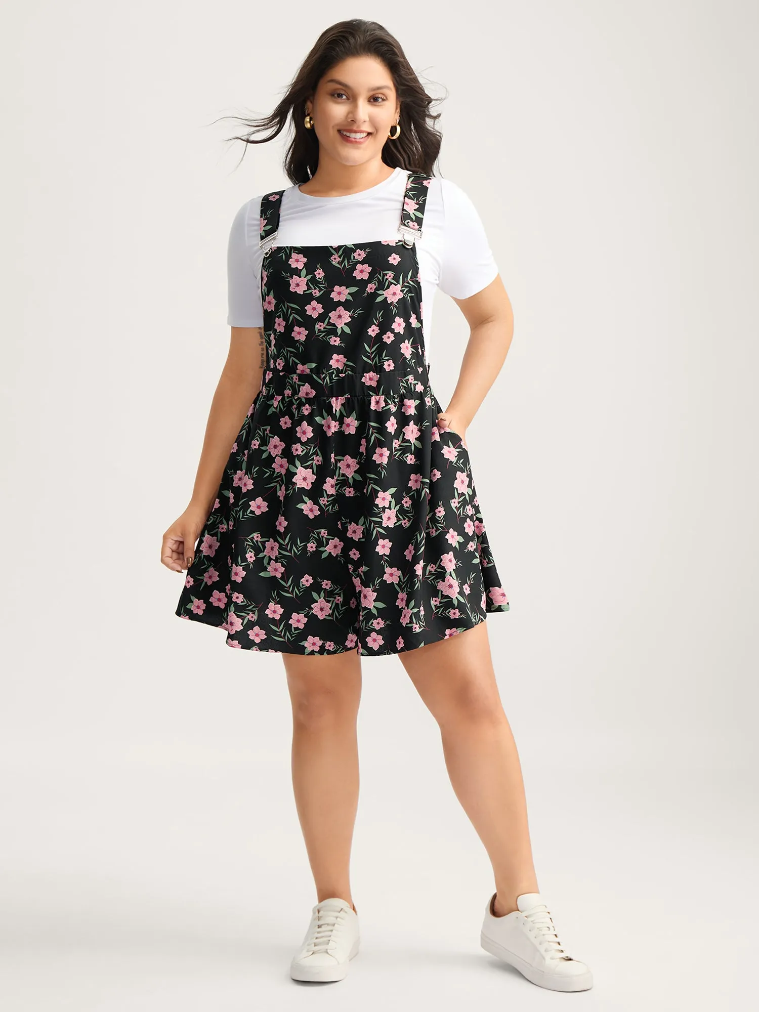 Floral Print Overall Straps Stretchy Romper sold by Bloomchic product image thumbnail 3