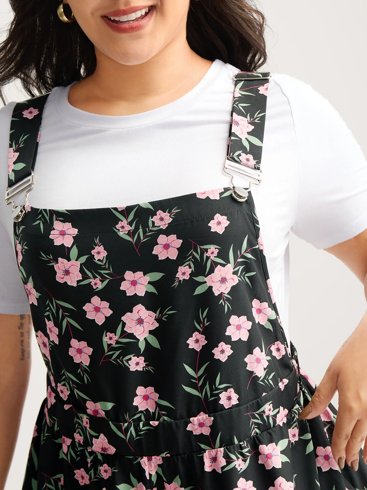 Floral Print Overall Straps Stretchy Romper sold by Bloomchic product image thumbnail 2