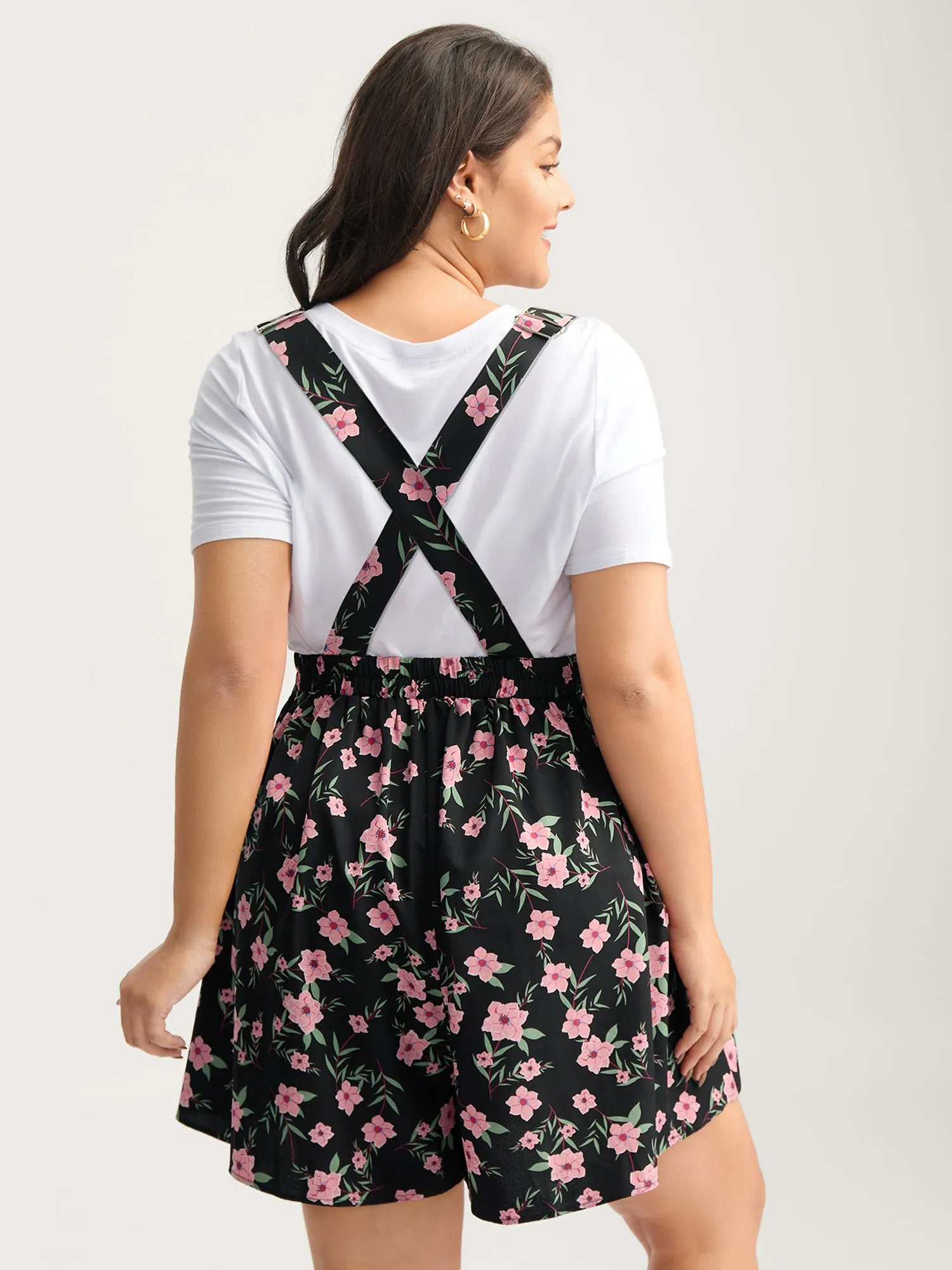 Floral Print Overall Straps Stretchy Romper sold by Bloomchic product image thumbnail 4