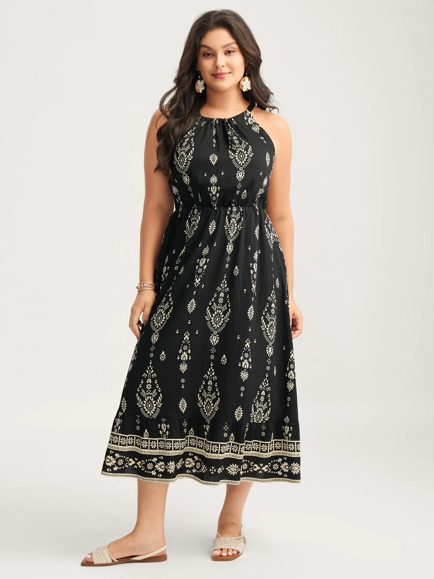Boho Print Halter Neck Pockets Midi Dress sold by Bloomchic product image thumbnail 3