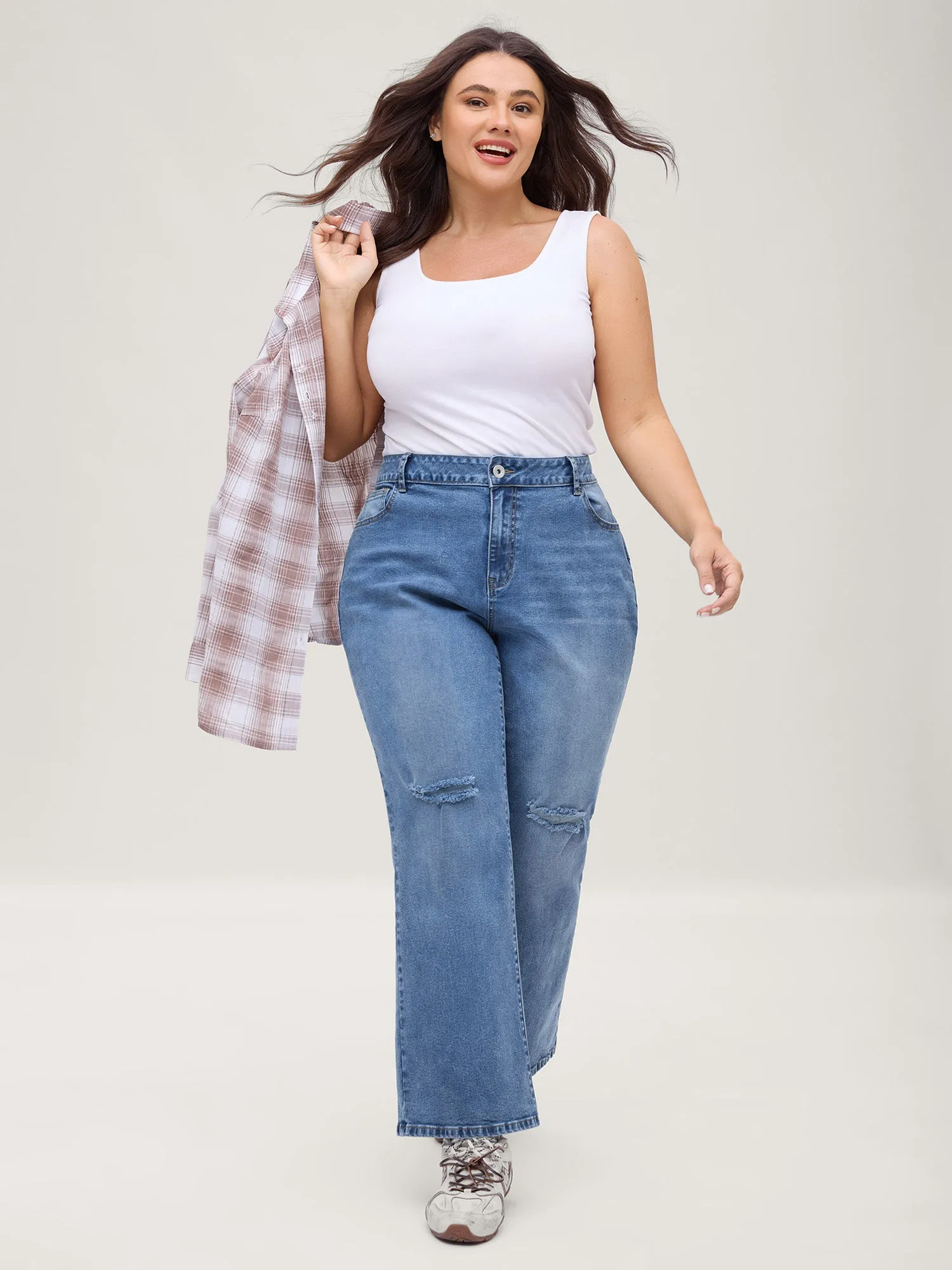 Stretchy Ripped Flared Hem Jeans sold by Bloomchic