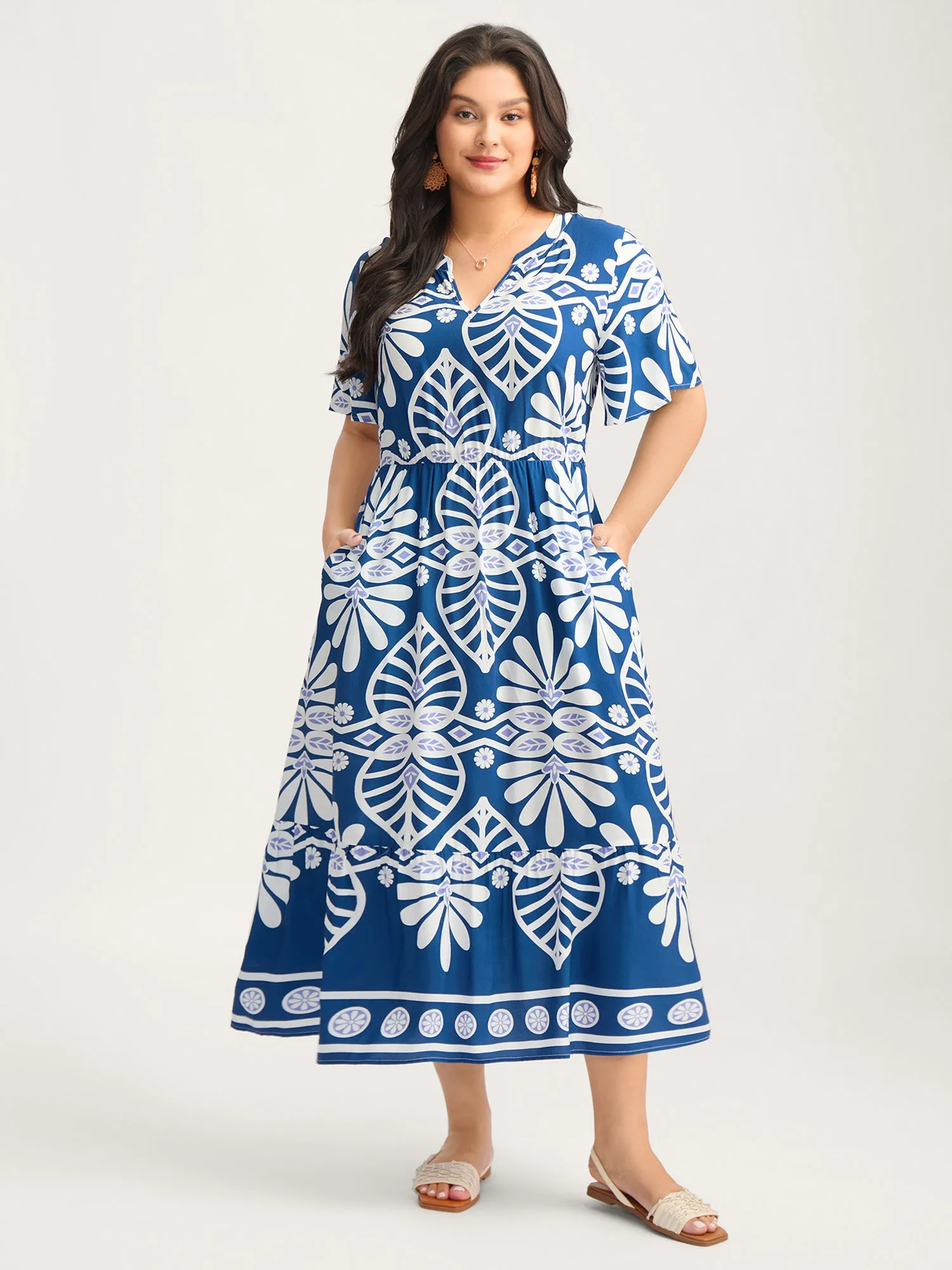 Rayon Ornate Print Cinched-Waist Midi Dress sold by Bloomchic product image thumbnail 3