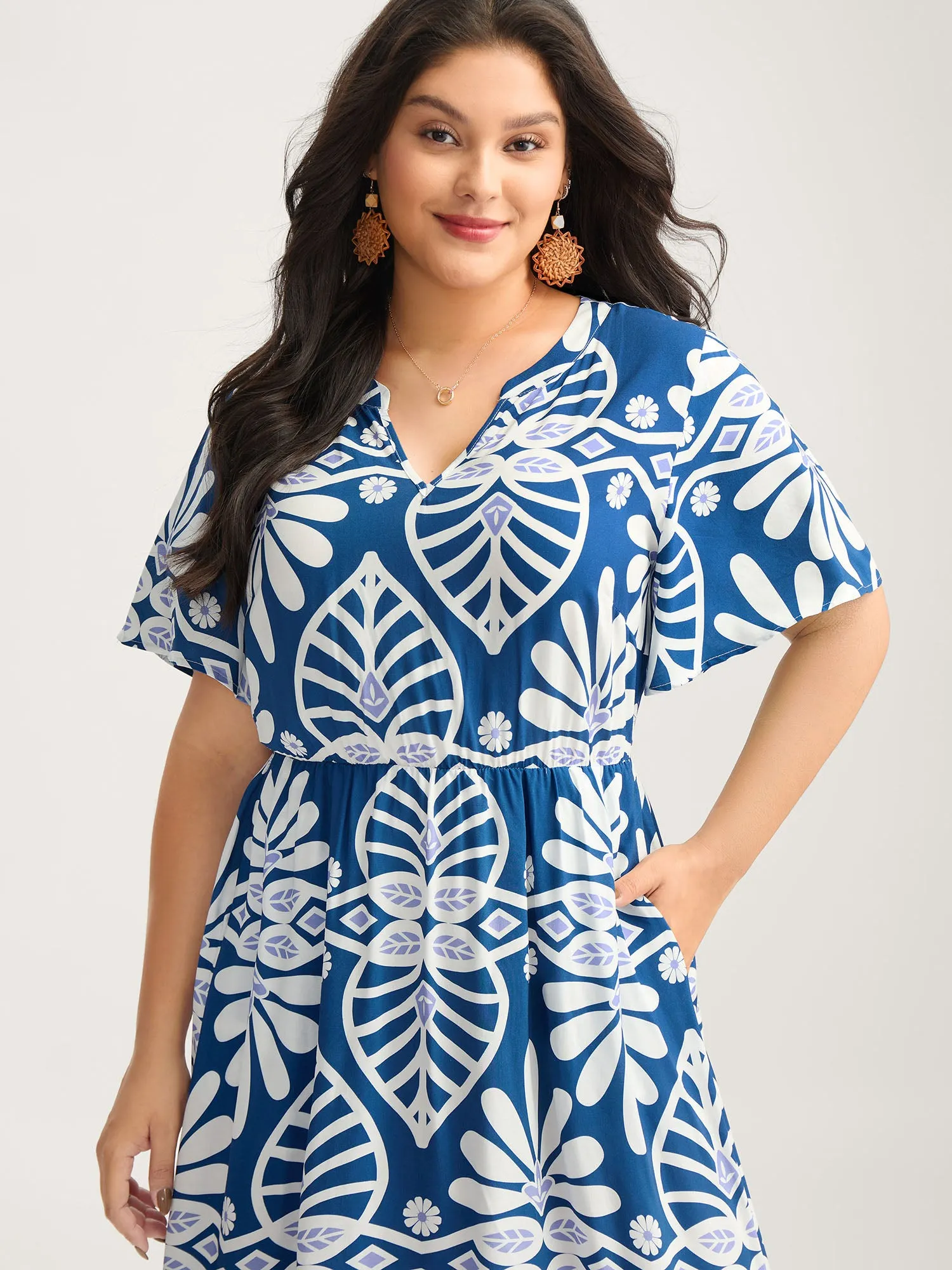 Rayon Ornate Print Cinched-Waist Midi Dress sold by Bloomchic product image thumbnail 2