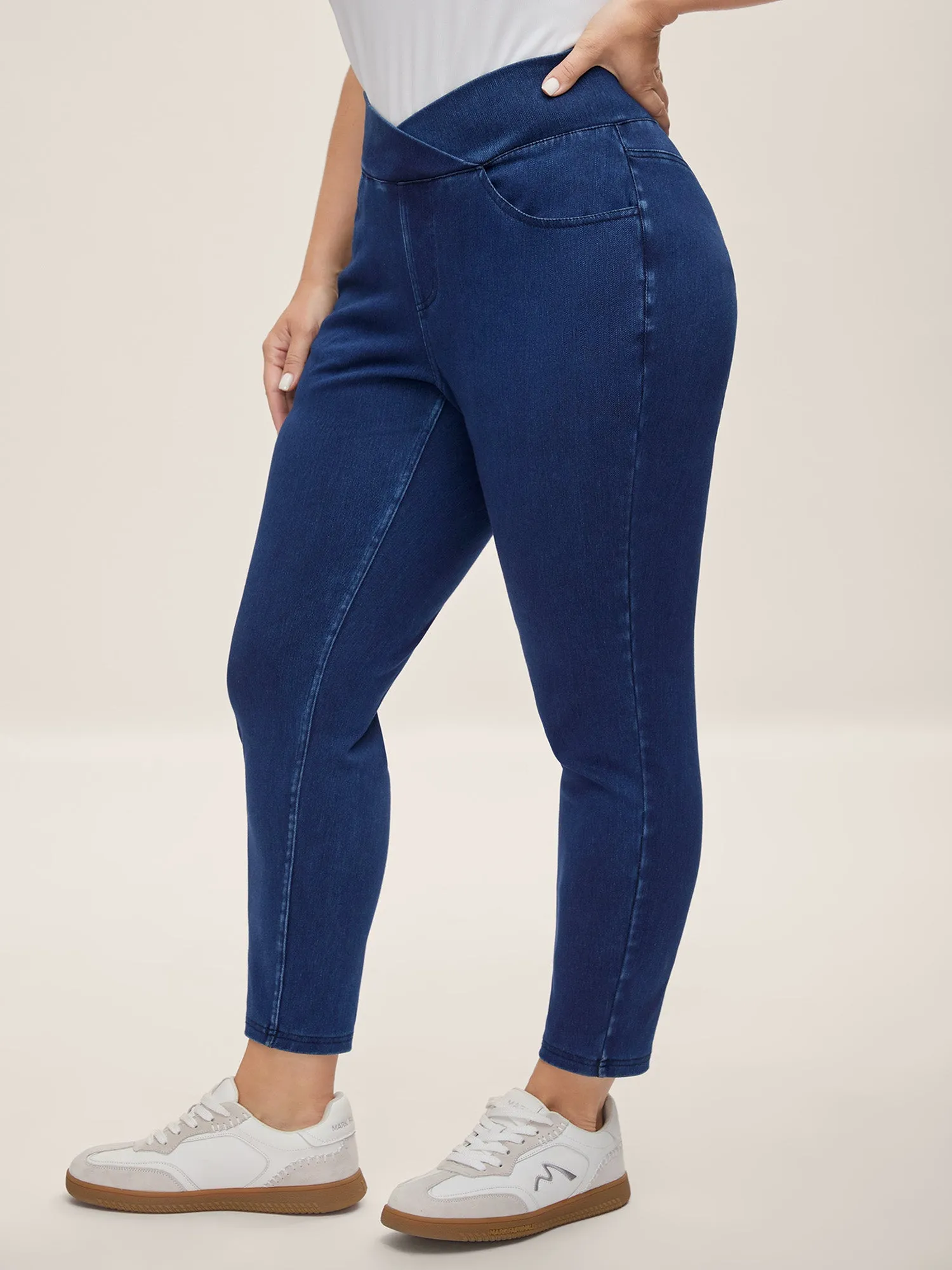 Overlap Hem Yoga Stretch Skinny Knit Jeans sold by Bloomchic product image thumbnail 2