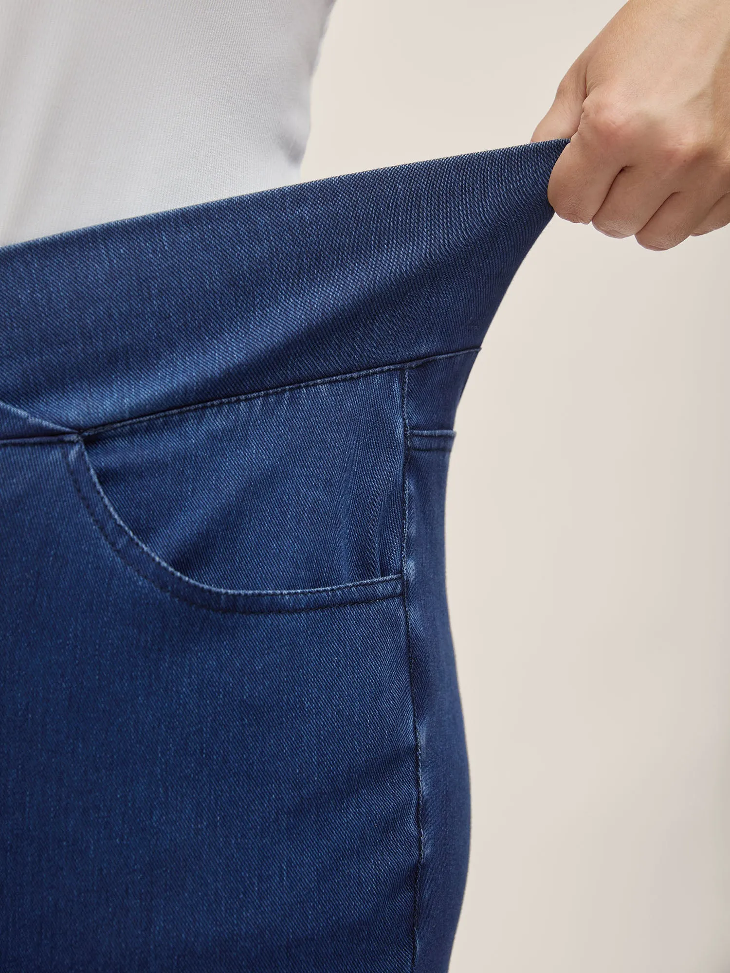 Overlap Hem Yoga Stretch Skinny Knit Jeans sold by Bloomchic product image thumbnail 3