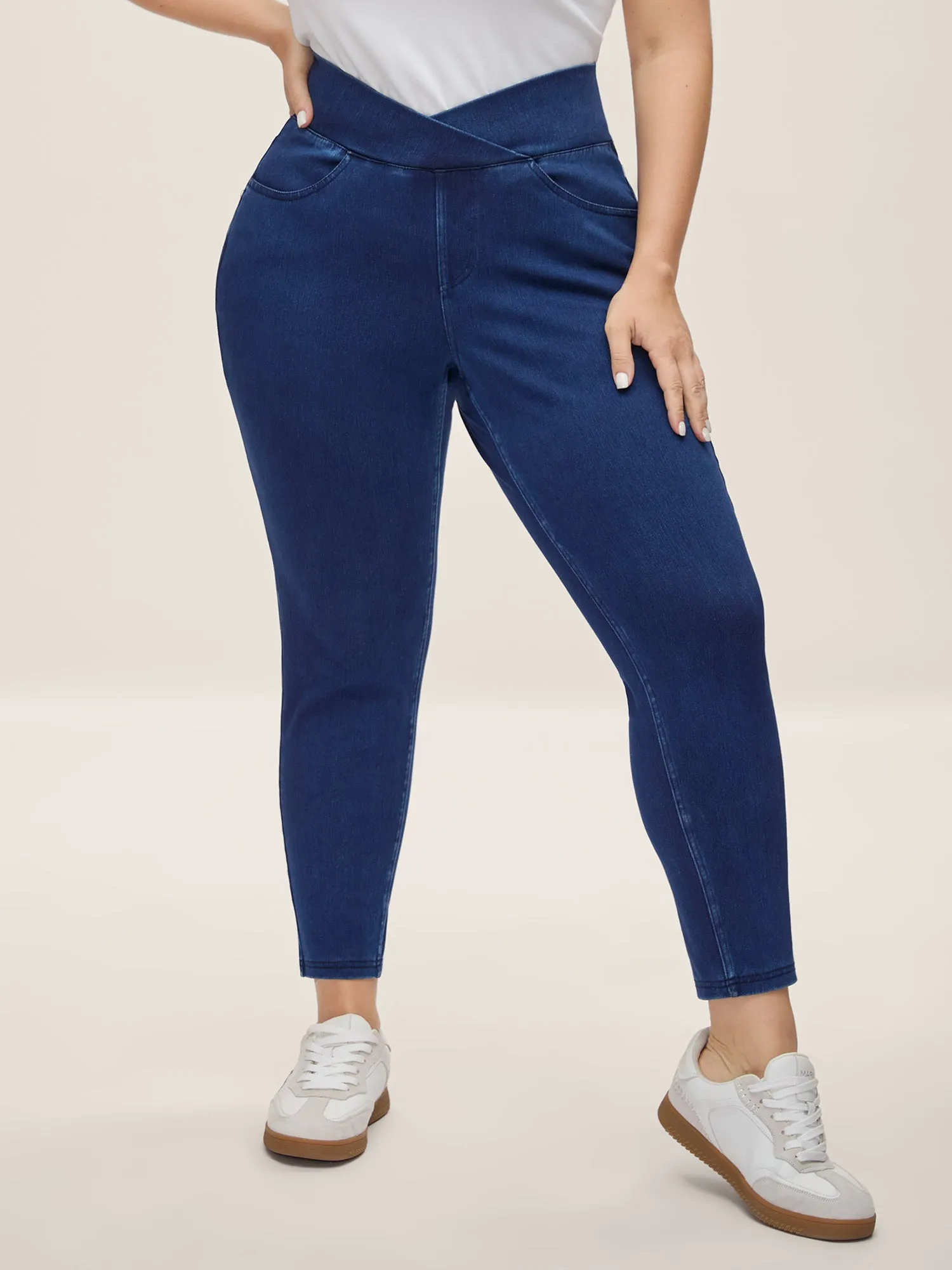 Overlap Hem Yoga Stretch Skinny Knit Jeans sold by Bloomchic product image thumbnail 5