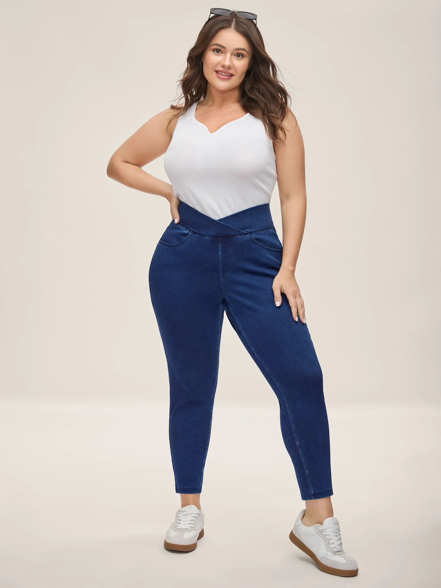 Overlap Hem Yoga Stretch Skinny Knit Jeans sold by Bloomchic