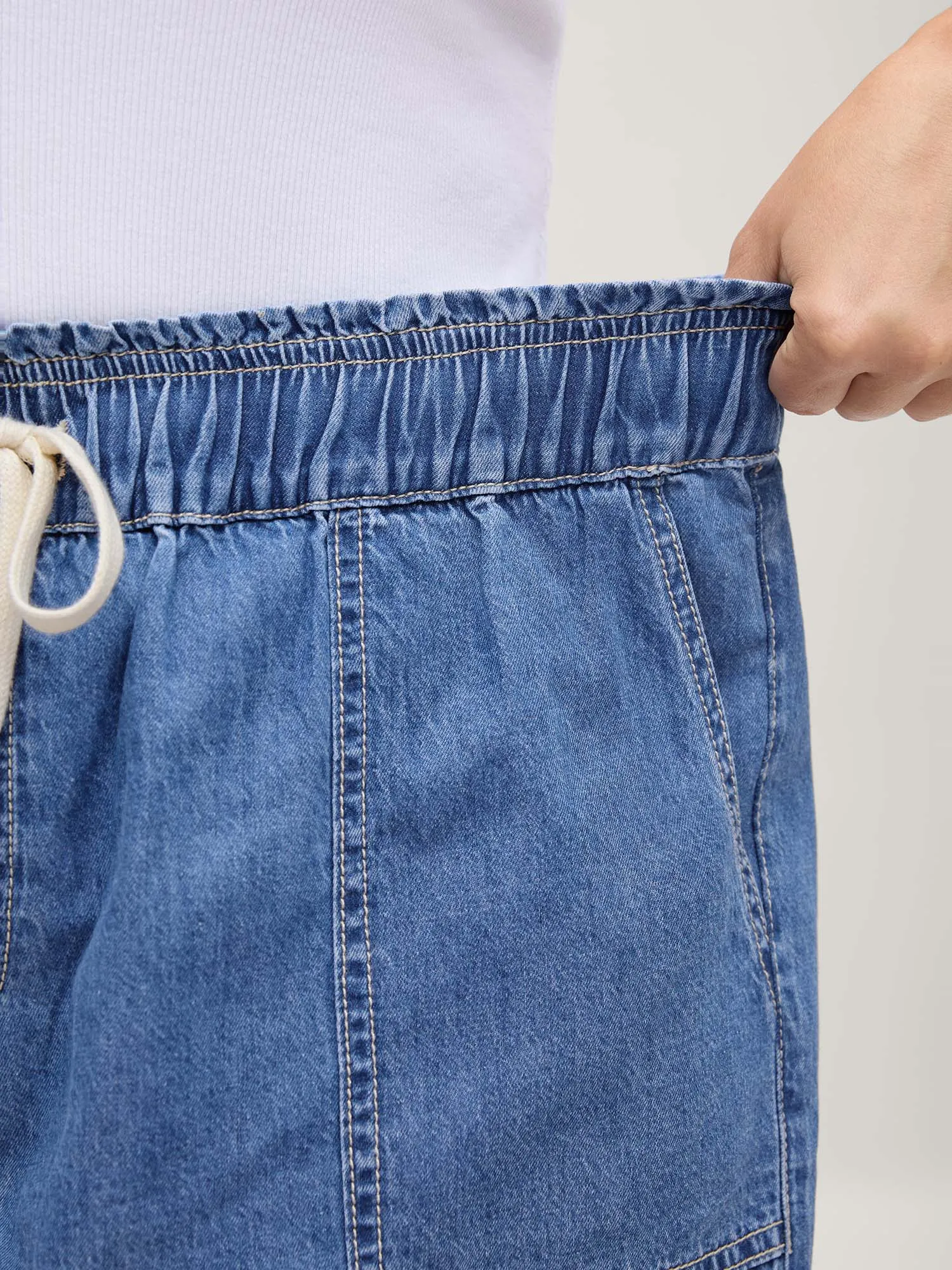 Cotton Stretchy Waist Drawstring Classic Denim Shorts sold by Bloomchic product image thumbnail 3