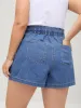 Cotton Stretchy Waist Drawstring Classic Denim Shorts sold by Bloomchic